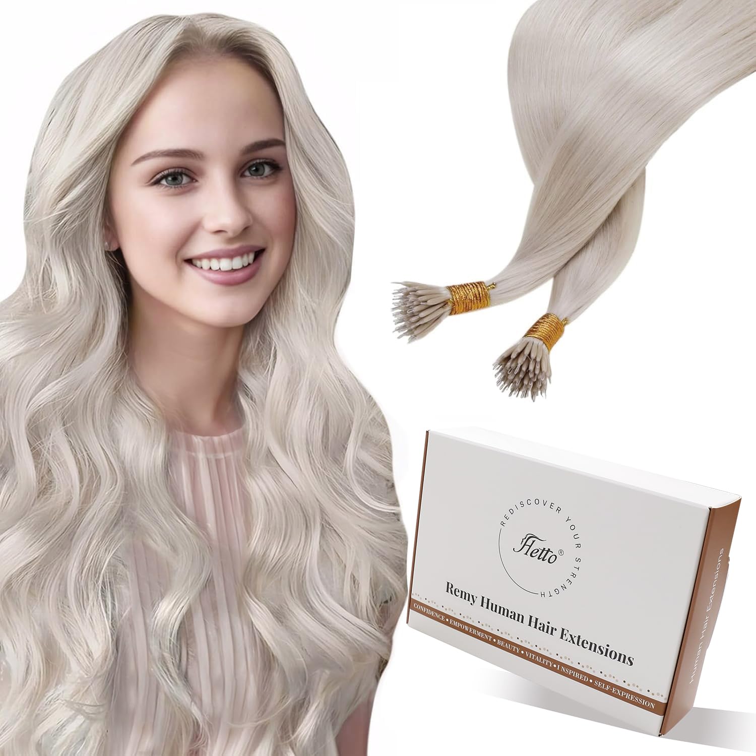 Hetto Nano Hair Extensions Human Hair Blonde Nano Bead Hair Extensions Blonde Nanoring Hair Extension 22 Inch 50s 50g