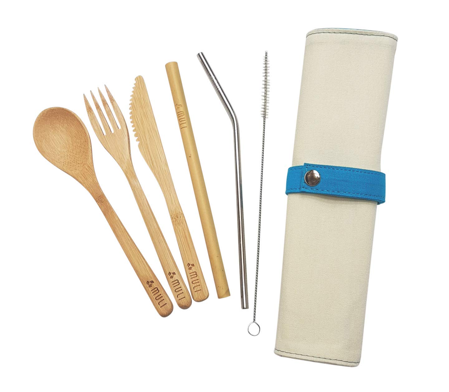 Bamboo Cutlery Set with Case | Bamboo Travel Utensils | Reusable Zero Waste Flatware Set | 7-piece (Coral White)