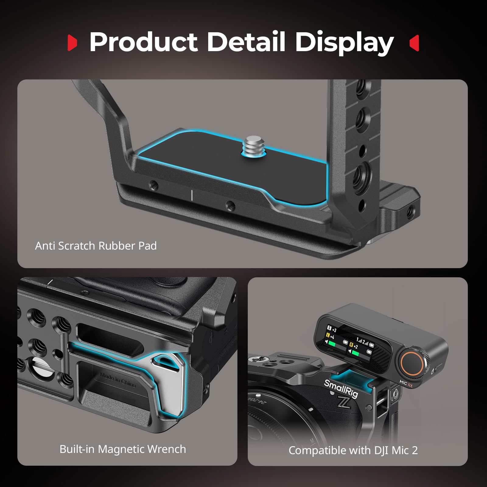 SMALLRIG Halbkäfig für Nikon ZR, HawkLock NATO-Schnellwechselschiene, 1/4"-20 Gewindebohrungen, QR-Platte für Arca, für DJI RS 4 / RS 4 Pro/RS 3 Pro Gimbals, für Arca-Swiss-kompatible Stative - 5905