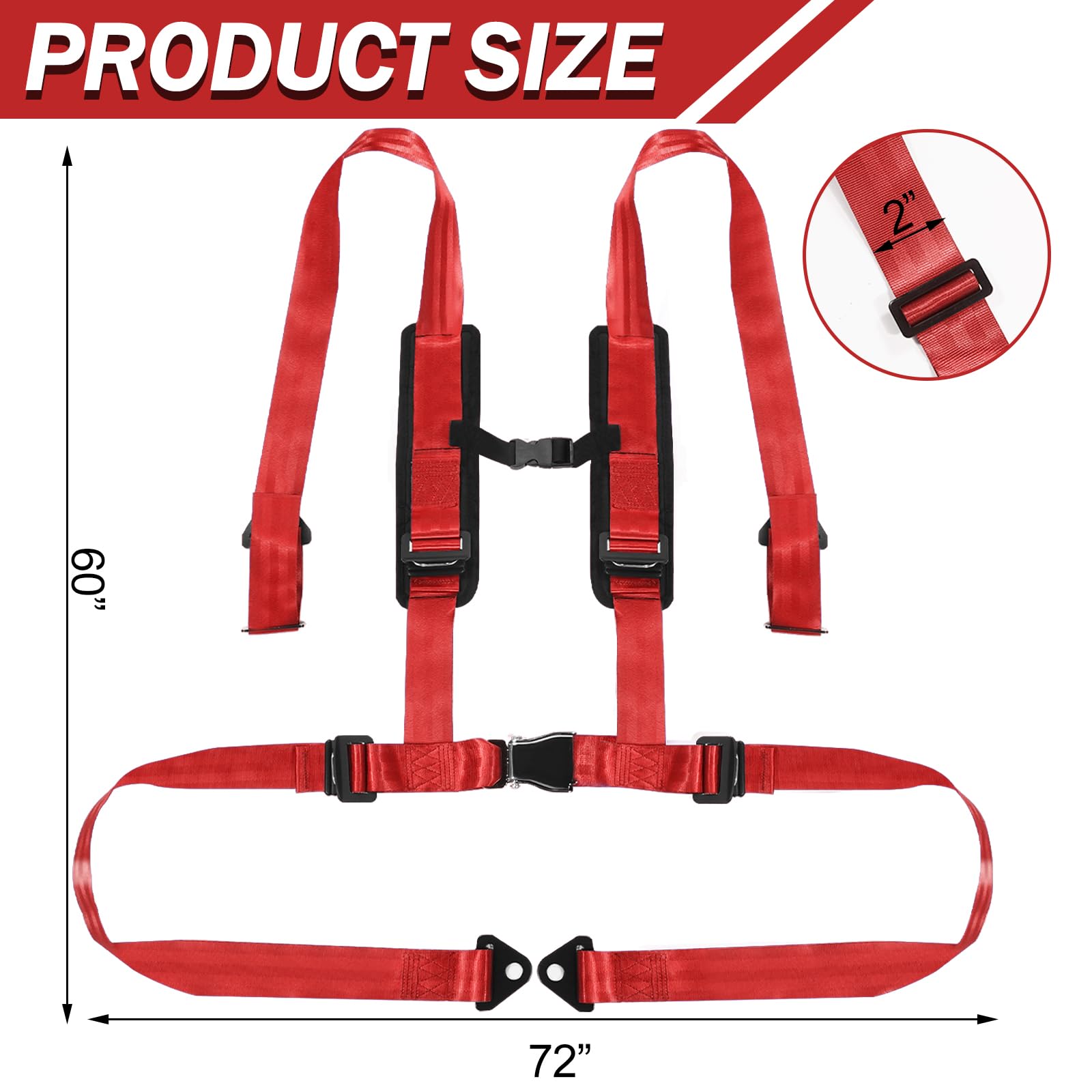 4-Punkt-Schnellschnallen-Geschirr mit 5,1 cm Polsterung mit Bypass-Clip für Go-Kart, UTV, ATV, Rennen, Rot