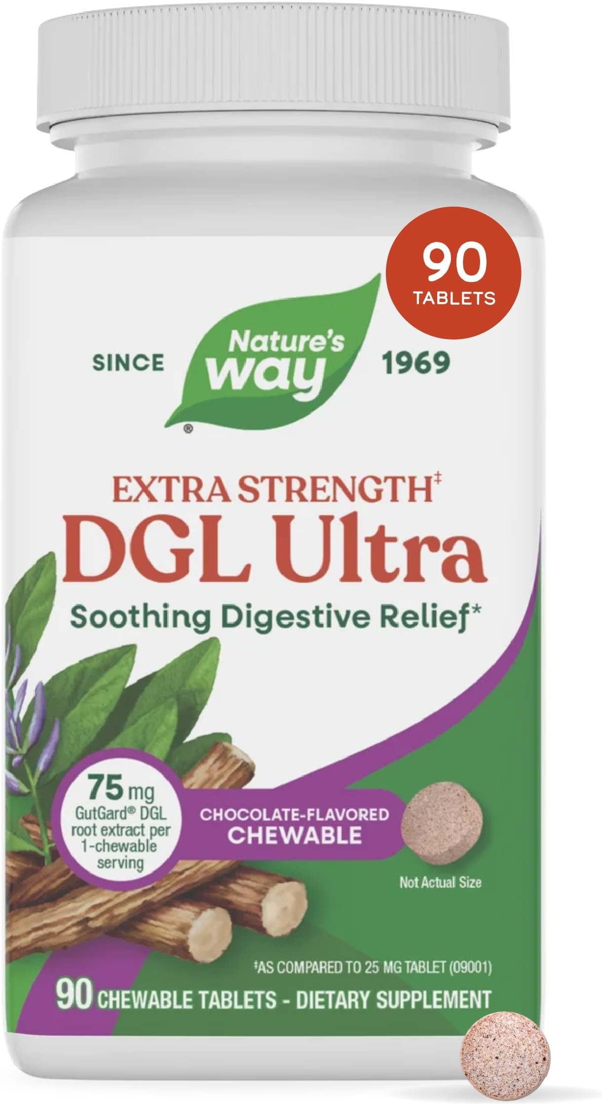 Extra Strength (1) DGL Ultra - DGL Chewable Tablets for Digestive Support* - Deglycyrrhizinated Licorice GutGard Extract - 75mg per Serving - Chocolate Flavored - 90 Count (90 Servings)