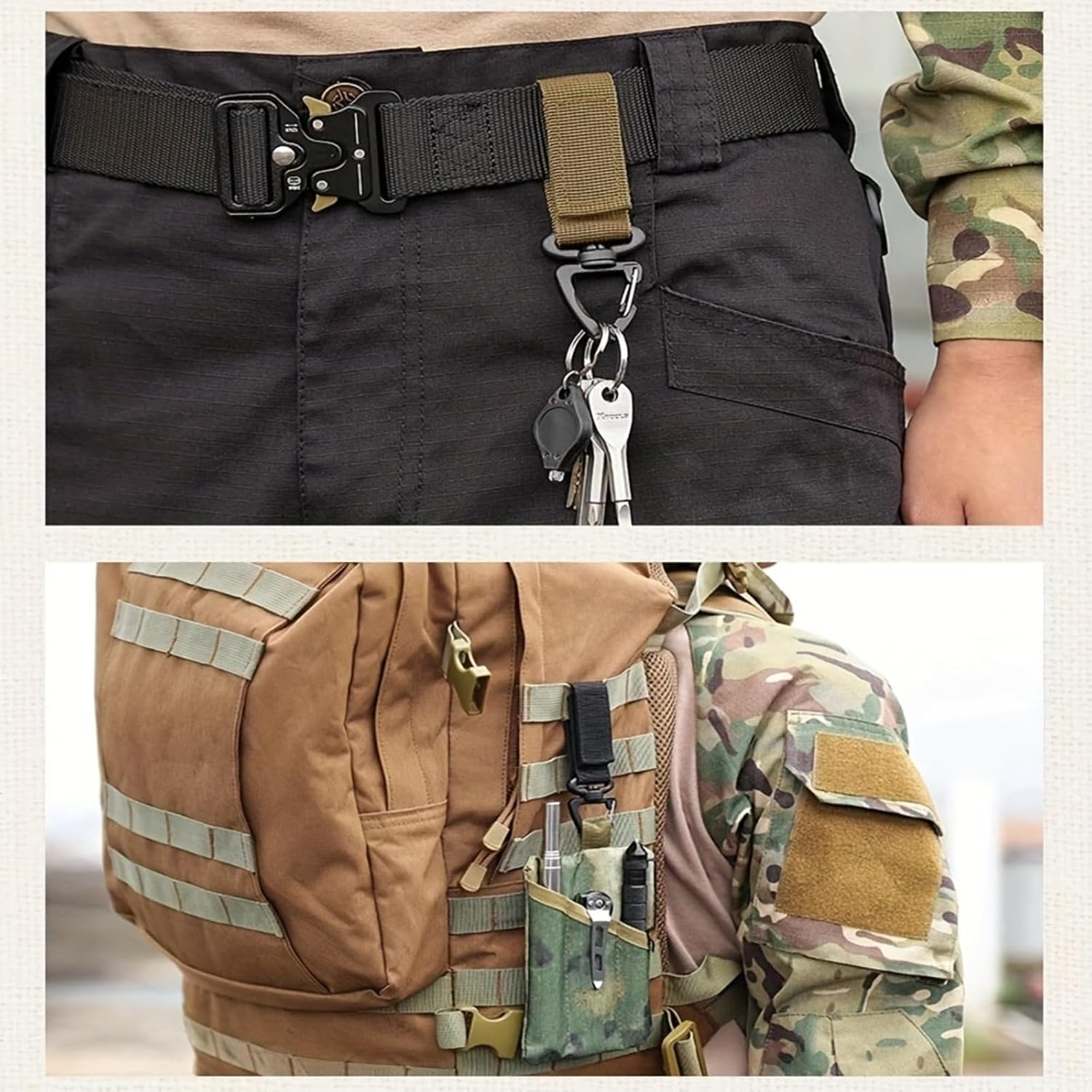 Outdoor Camping Hiking Tactical Gear Nylon Strap Backpack Keychain Triangle Backpack Belt Pouch Fastener Hook Buckle