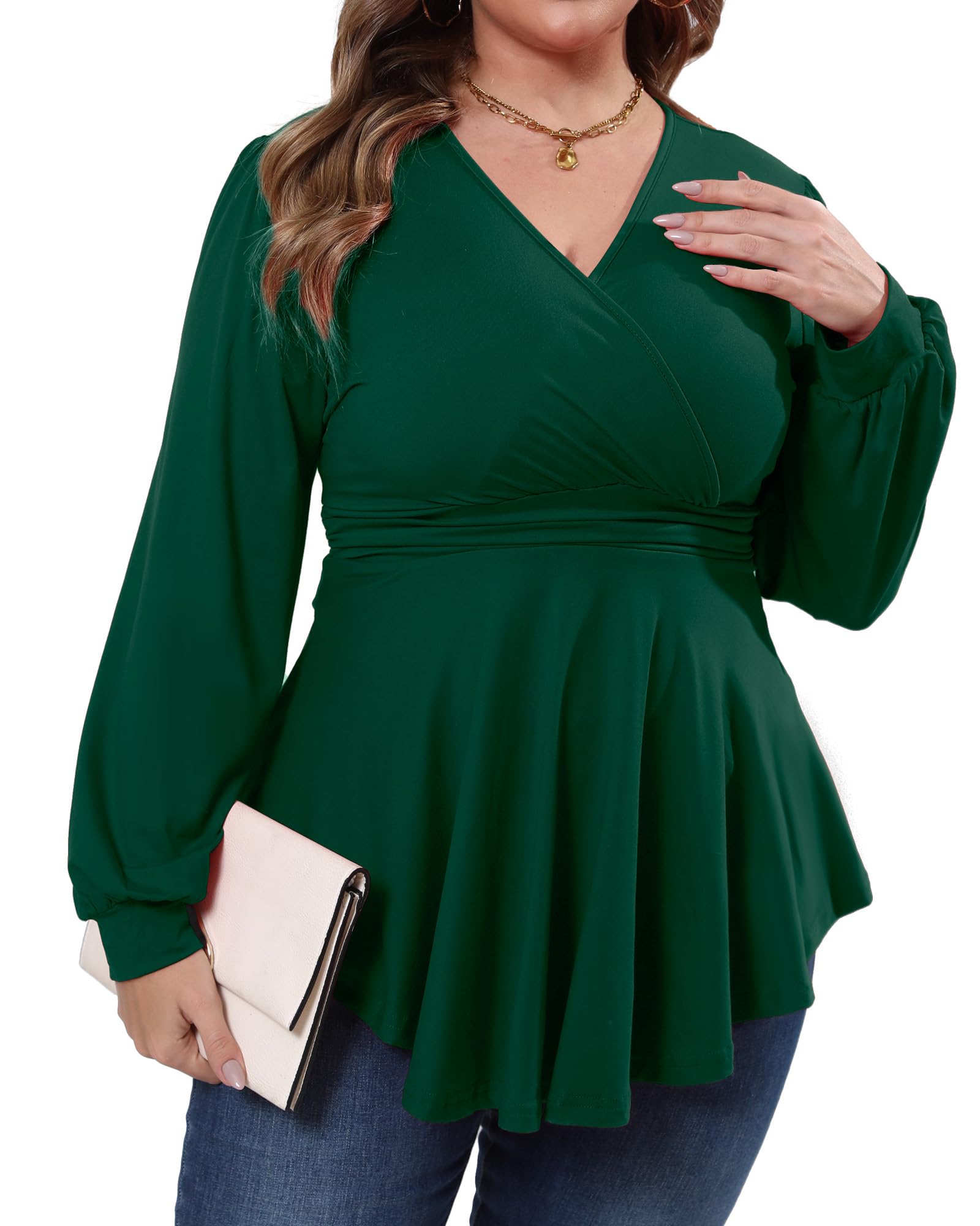 Gocolloa Plus Size Tops for Women Lace Long Sleeve Fall Shirts Casual Dressy Wrap V Neck Pleated Tunic Top