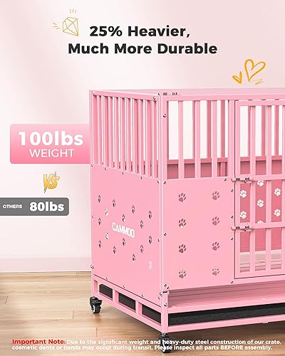 Miniatura 3 de Jaula resistente de 48 pulgadas para perros grandes, paneles mejorados a prueba de masticación, panel de suelo ensanchado para mayor comodidad,