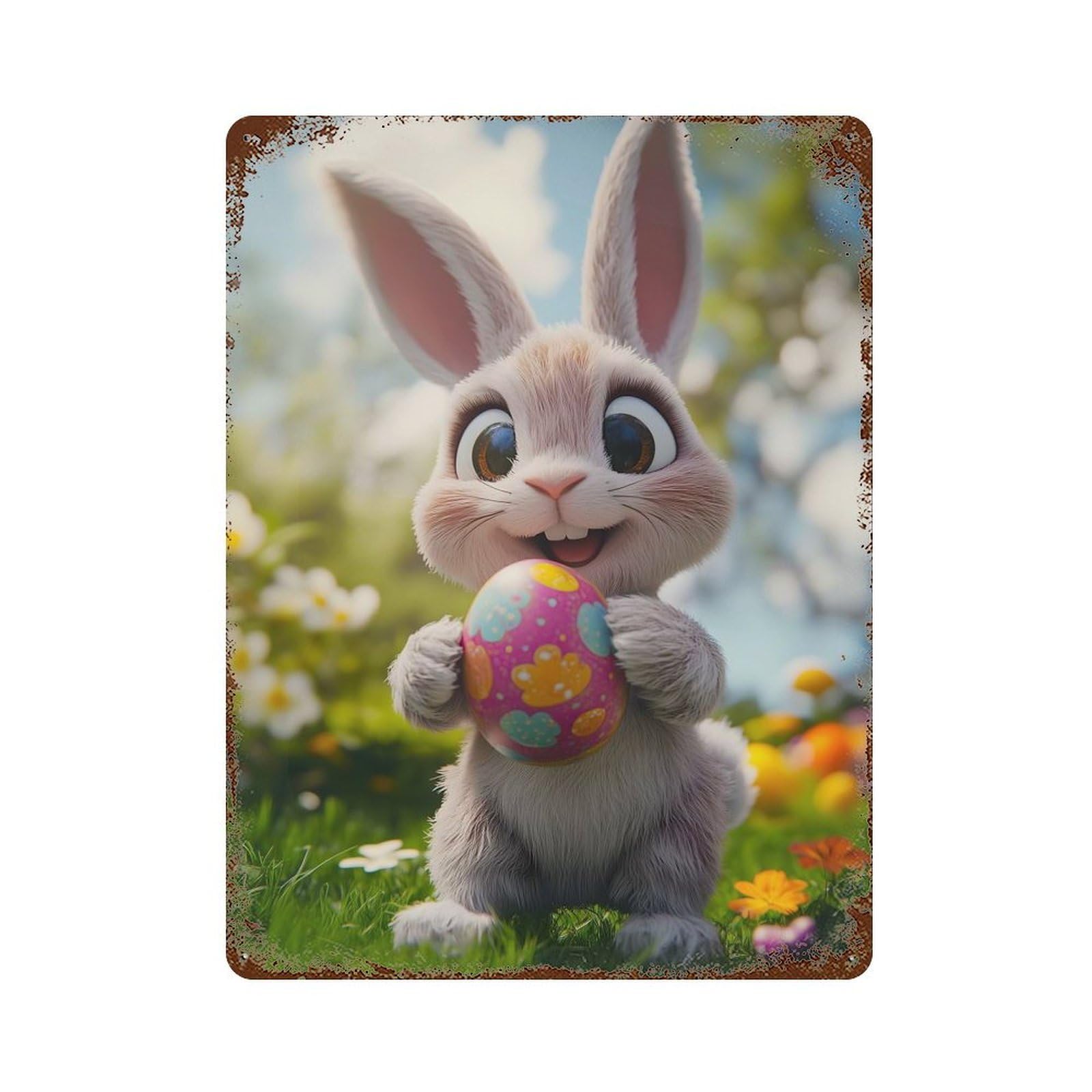 Cute Easter Bunny Retro Metal Sign 15.7"x11.8", for Office, Studio And Wall Decor, Industrial Home Decor
