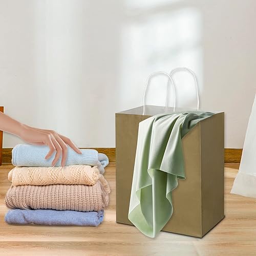 Miniatura 5 de Toovip Paquete de 100 bolsas de papel kraft medianas de 8 x 4.75 x 10 pulgadas con asas a granel, bolsas de papel de estraza de regalo para regalos,