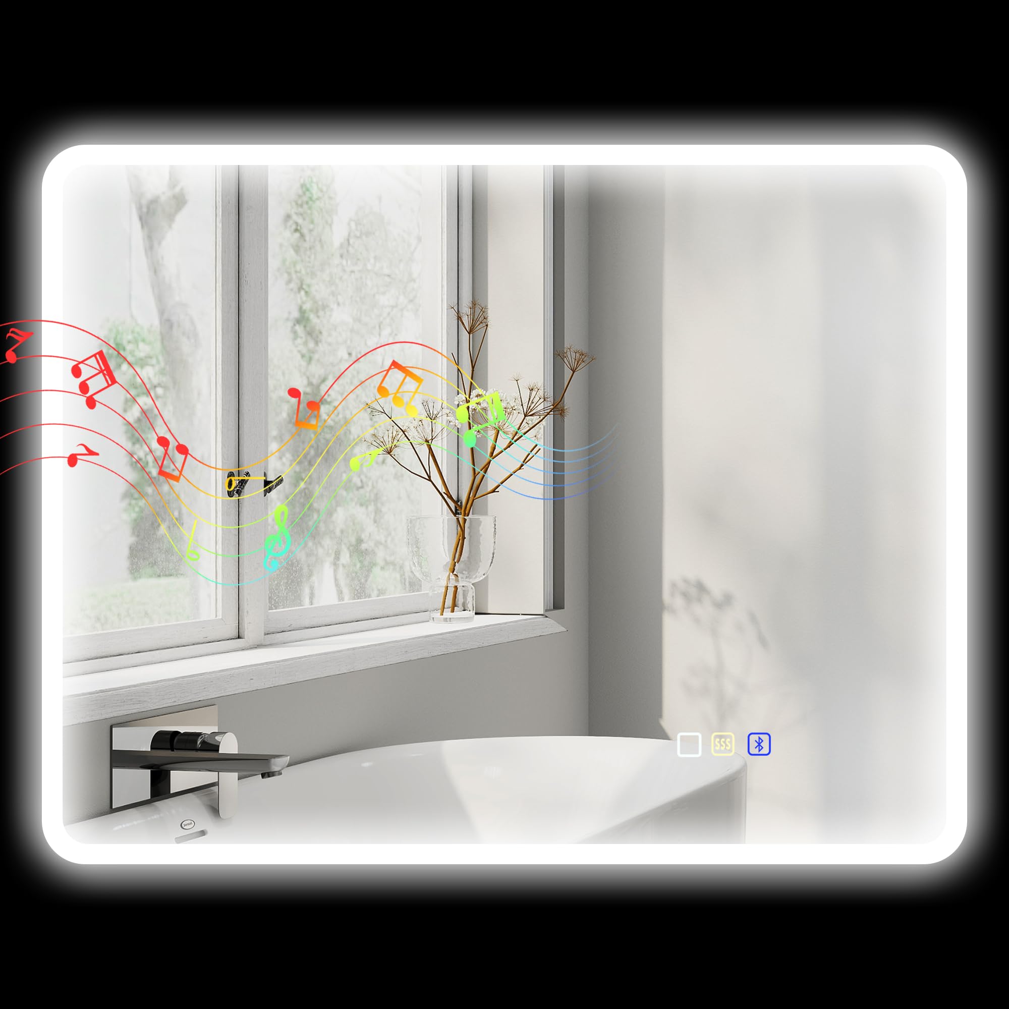 HOMCOM Miroir Salle de Bain Bluetooth 70 x 90 cm, Miroir Lumineux Salle de Bain Mural avec éclairage LED, Interrupteur Tactile, lumière réglable 3 Couleurs, Anti-buée, mémoire - Argent