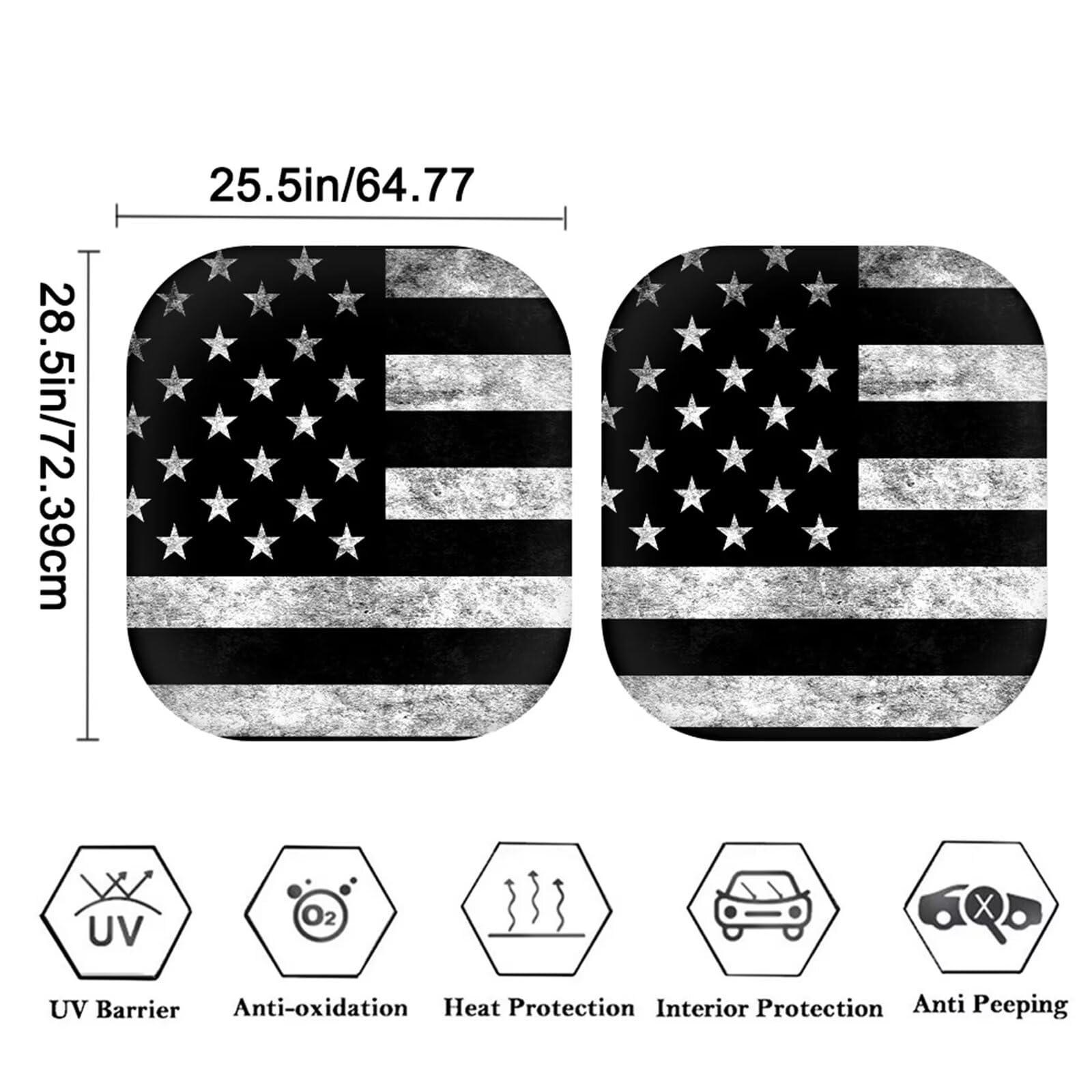 Howilath Vintage Black White Stripe American Flag Print Car Front Window Sunshade Keep Your Vehicle Cool Block Uv Rays Auto Interior Accessories Protector