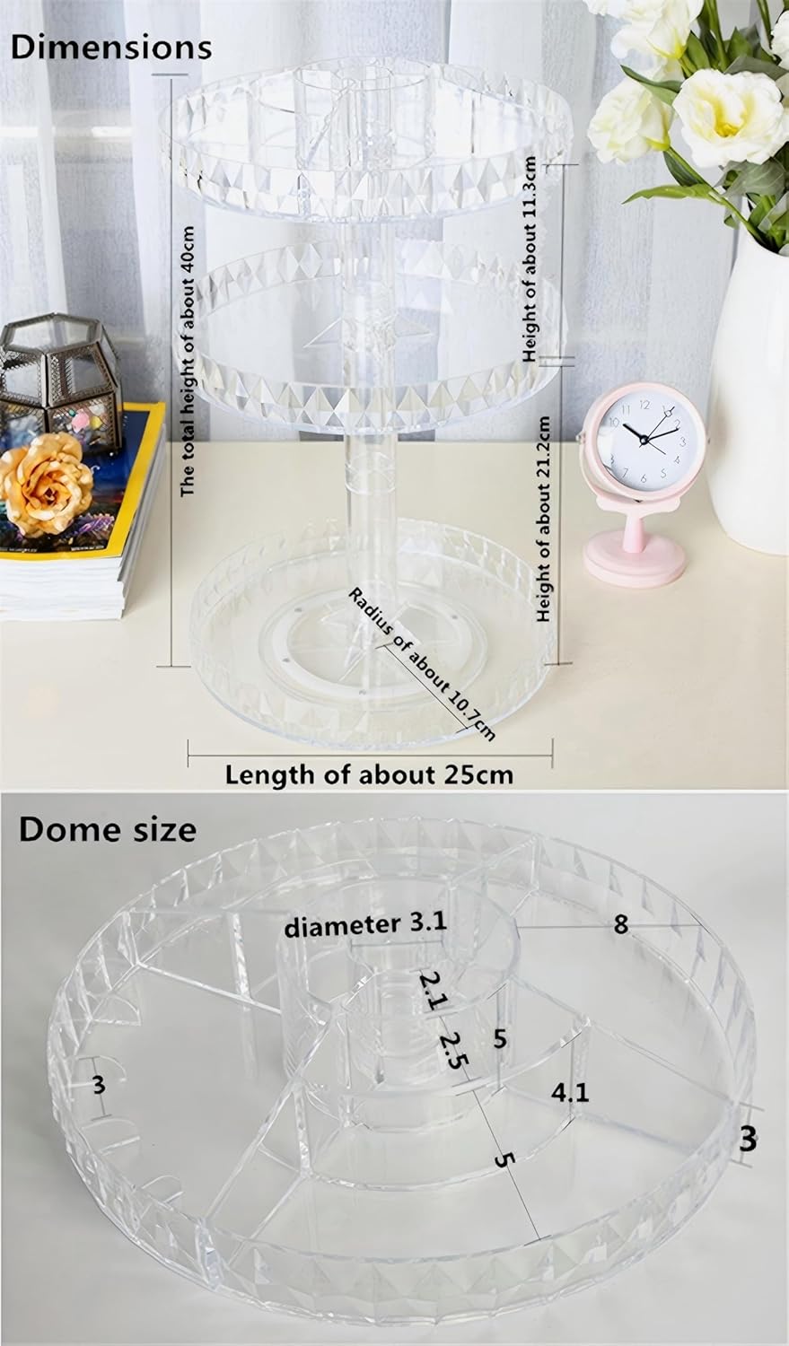Diamond Pattern Three Layers Perfume Organizer, 360 Rotating Diamond Cosmetic Storage Box Transparent Acrylic Swivel Shelf Desktop Skin Care Product Dresser Finishing Valentines Day Gifts