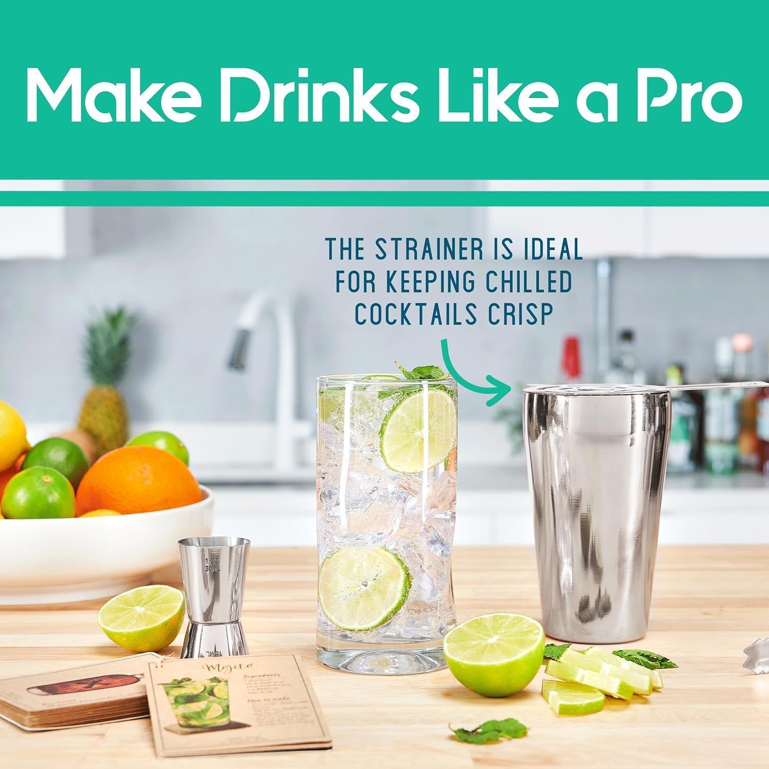 8-Piece Cocktail Shaker Set, Bartender Kit with Black Wood Stand, Stainless Steel Bar Tool Set for Drink Mixing Home Bartending Kit - Image 5