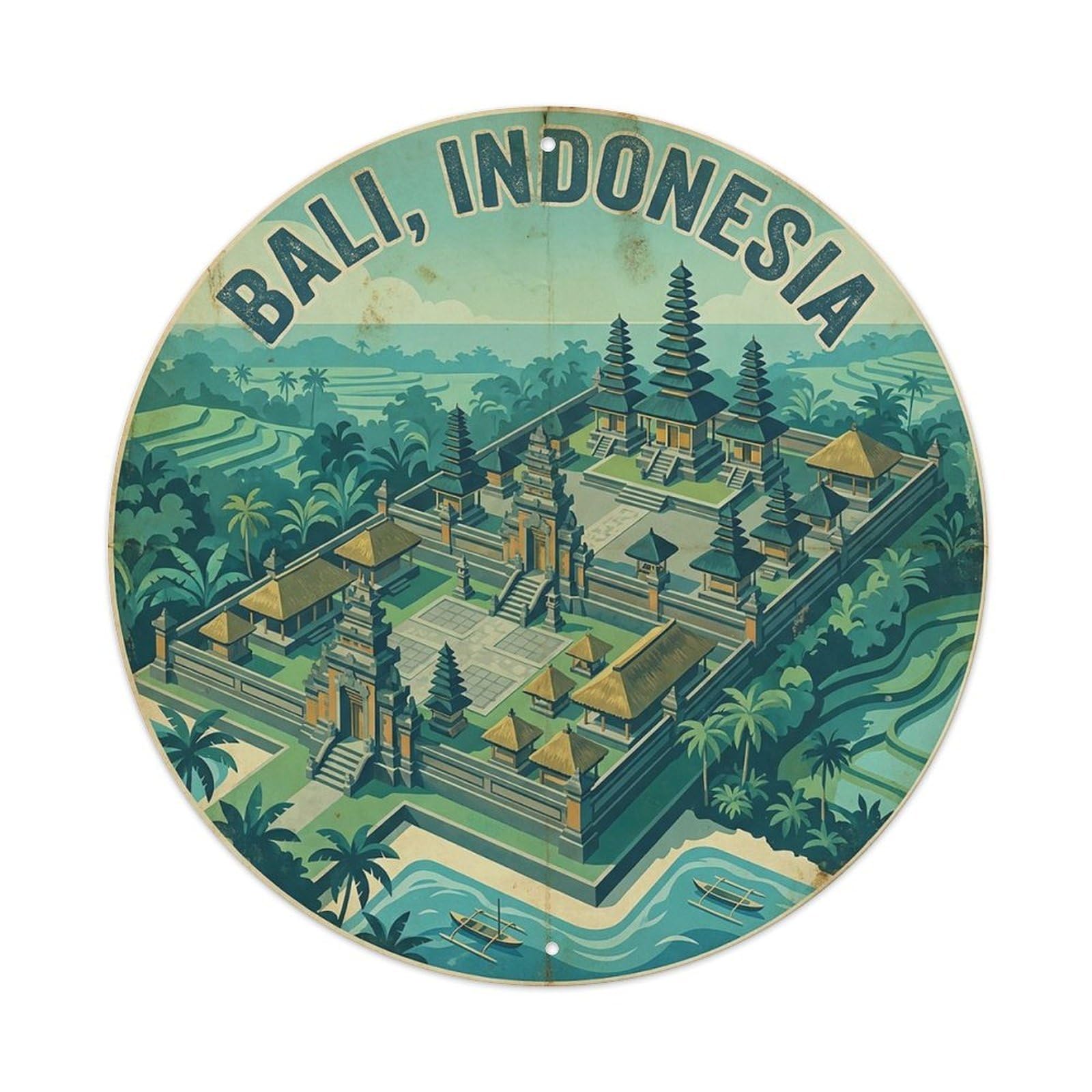 Temple Panorama Coastal Town Historic Island Heritage Metal Tin Sign