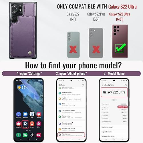 Miniatura 6 de Vinich Funda tipo cartera para Samsung Galaxy S22 Ultra con tarjetero y ranuras de crédito con bloqueo RFID, función atril, a prueba de golpes