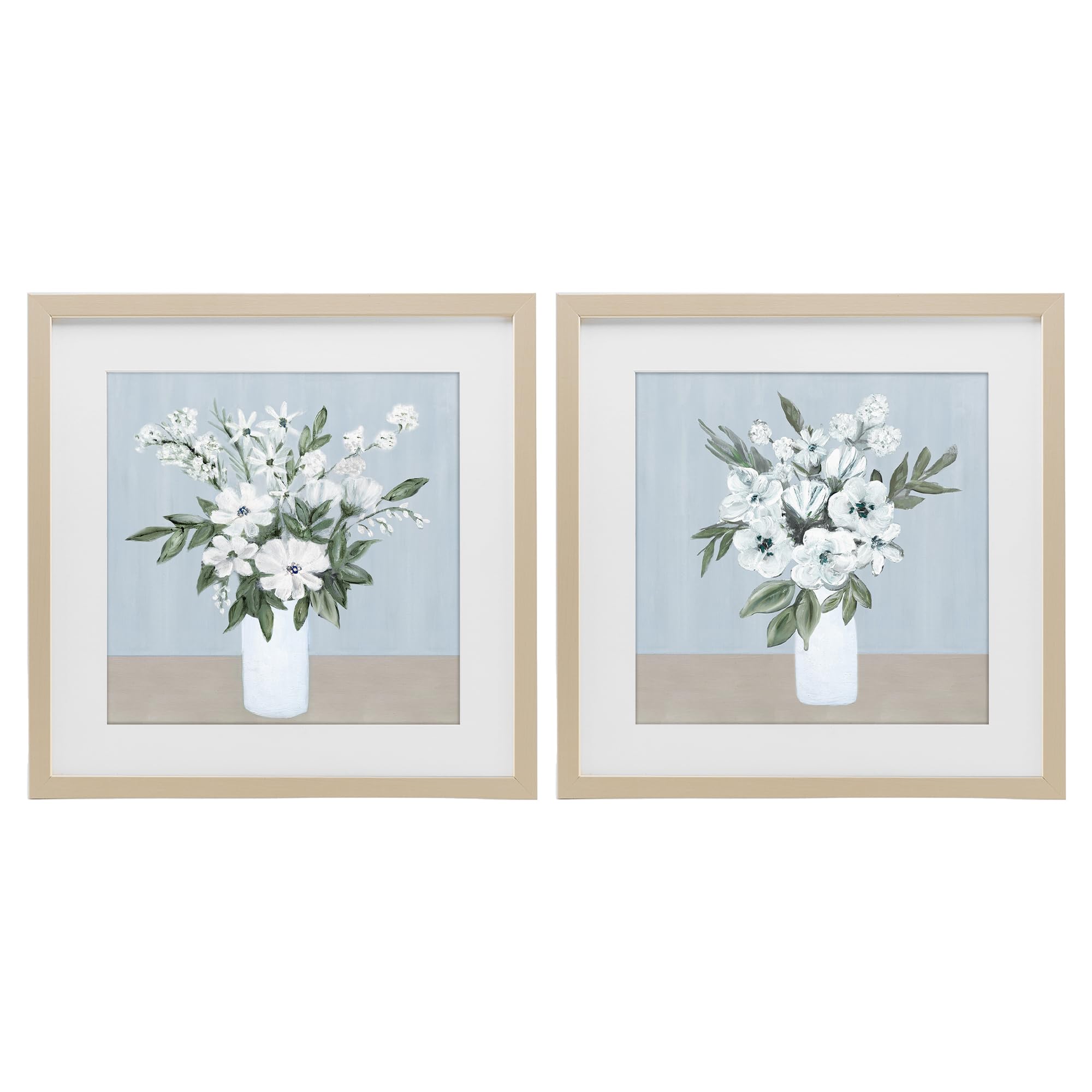 Stupell Industries 'Mixed White Blossoms', 2pc Framed Print Under Glass Set, Brown, 16 x 16 Inches, Easy to Hang and Sturdy, Made in USA, by Marilyn Dunlap