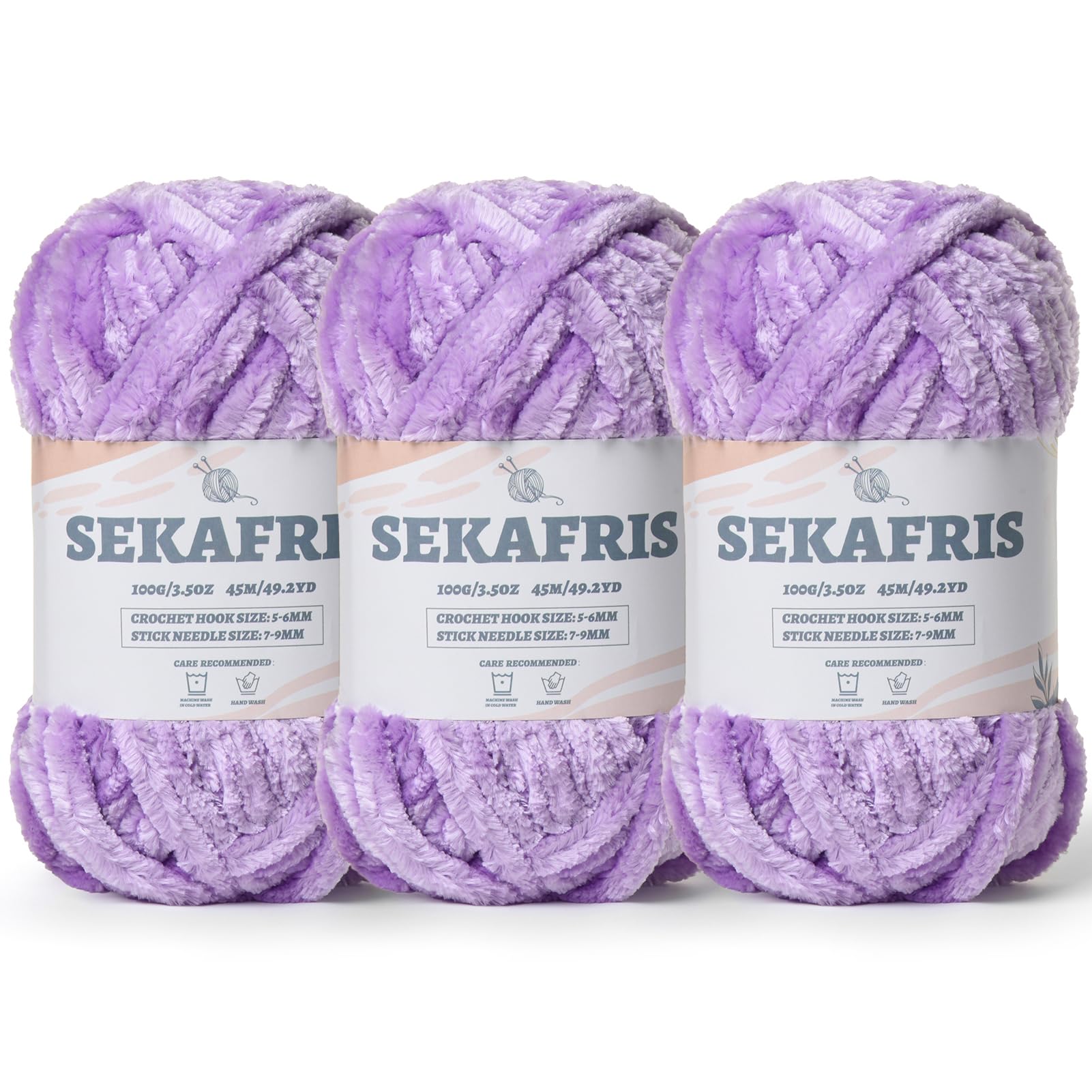 Chenille Velvet Soft Yarn Light Purple 3 Pack