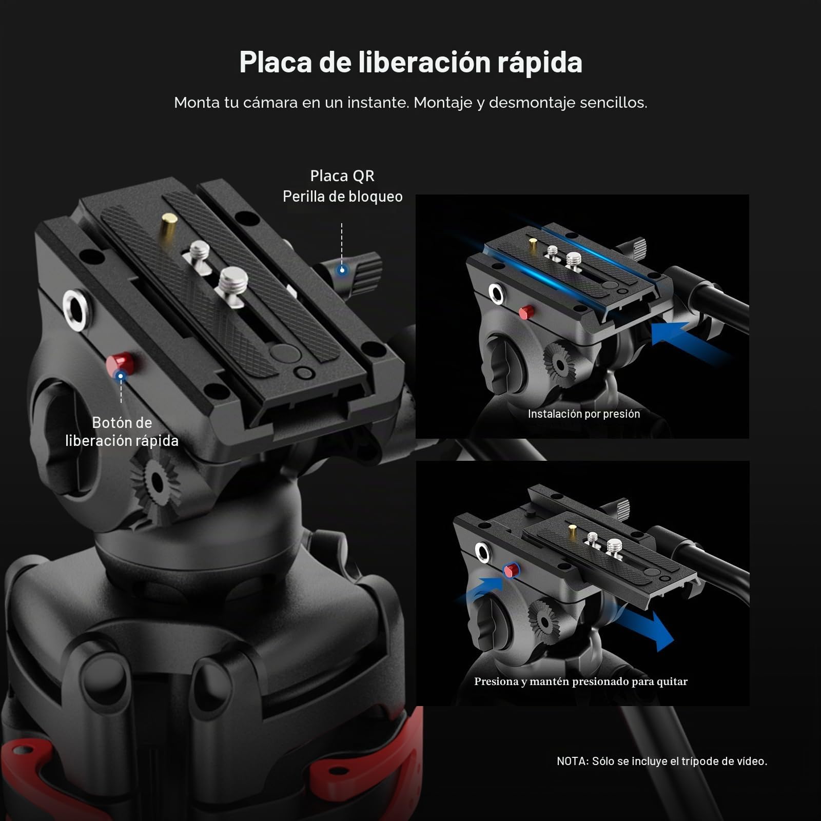 NEEWER Básico 74" Trípode Vídeo con Cabezal Fluido, Trípode Cámara Metal con Amortiguación, Esparcidor de Nivel Medio, Placa Liberación Rápida Compatible con Manfrotto 501, Carga Máx 17.6 lb, TP37