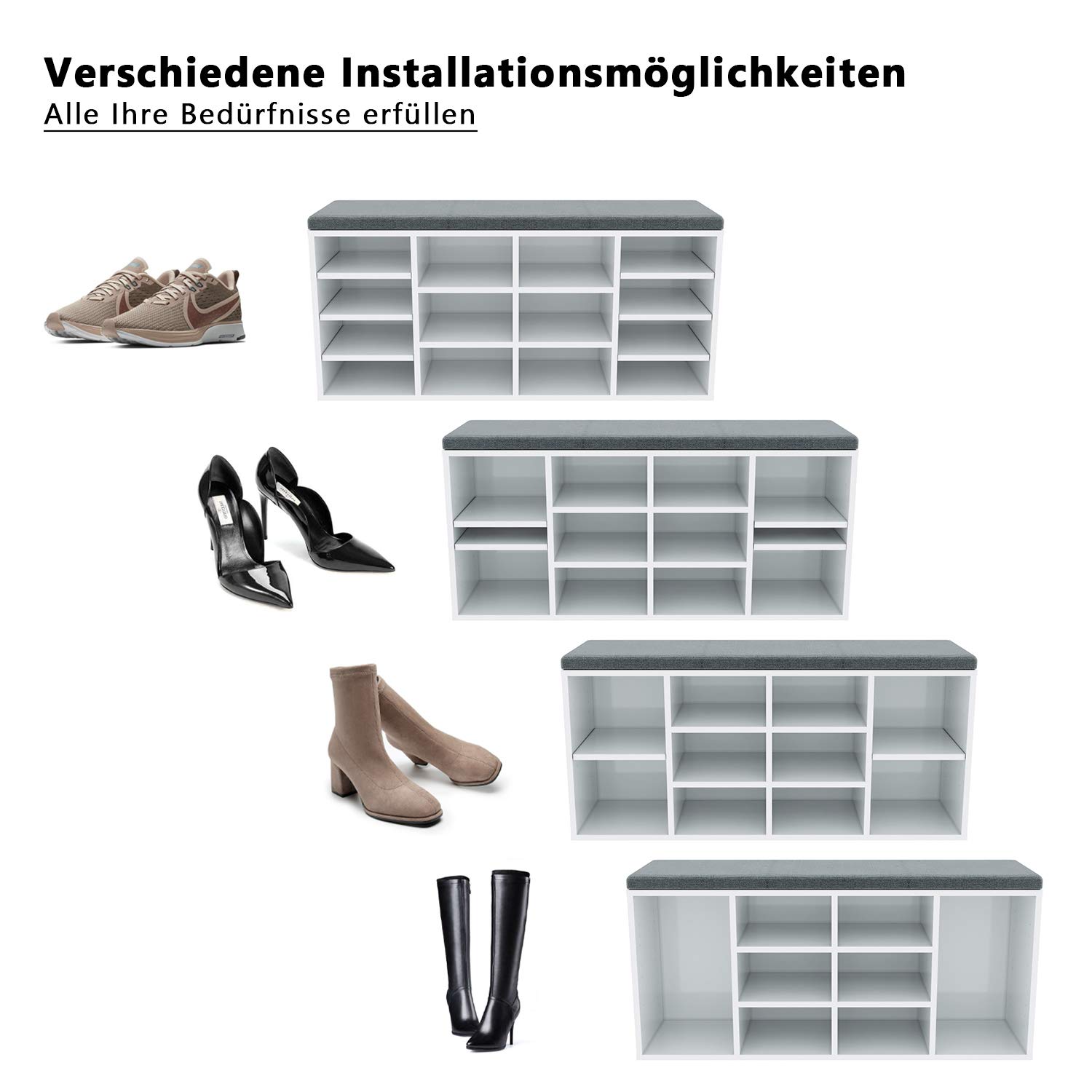 SONNI Schuhschrank mit Sitzbank, 103.5x30x48cm, Schuhregal Holz, Weiß