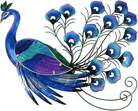 HICIVI Metal peacock wall decor peacock wall art with colorful glass wings, suitable for hanging living room front door garden home decoration 18