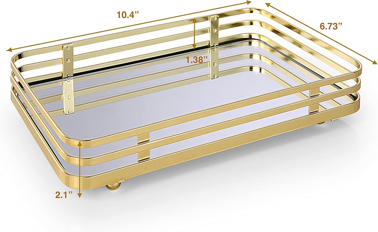 SunnyPoint Classic Decorative Vanity Perfume Dresser Jewelry Organizer Makeup Mirror Tray (Polished Gold)