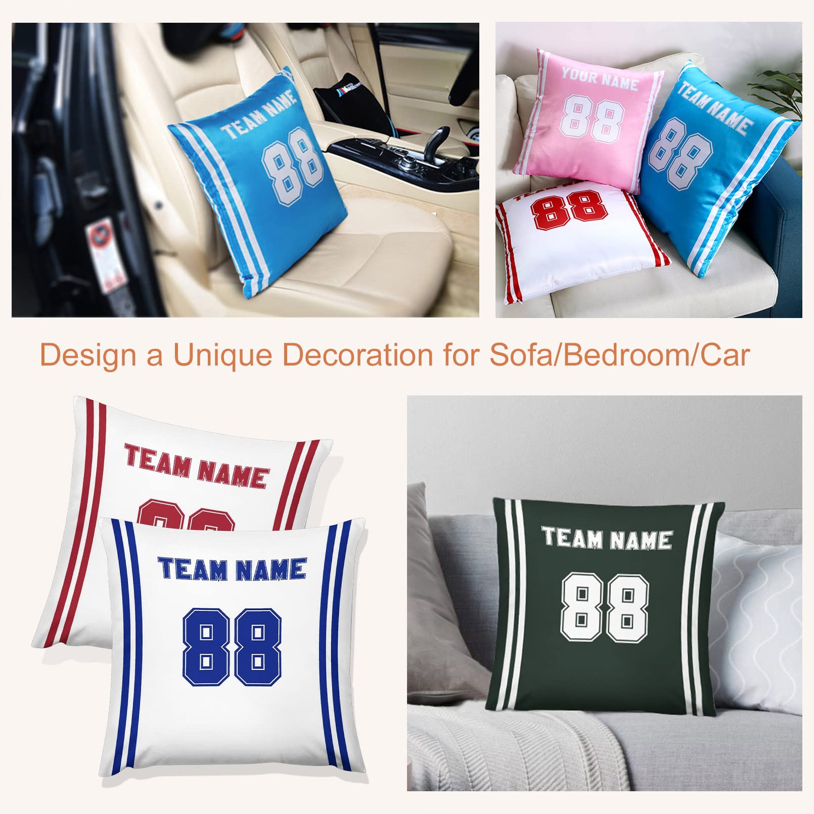 Personalized 2 Pack Football Pillow Covers Custom Sports Team Throw Pillow Case Yellow Pillowcase Home Decor 18 x 18 Inch