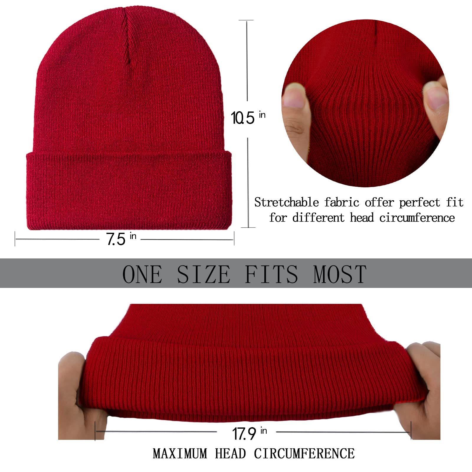ZOORON Acrylic 1&2 Pack Beanie For Men Women Slouchy Beanie Hats Winter Knit Caps Soft Ski Hat Unisex, Black&Red, One Size 1