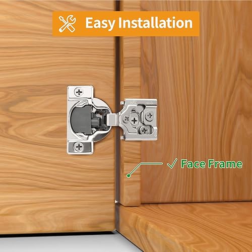 Miniatura 8 de Chibery 50 Pack 1-5/16" Overlay 3D Soft Close Concealed Hinge for Face Frame Door, Smooth Slow Self Closing Hinges, Satin Nickel, Hidden 105° Open