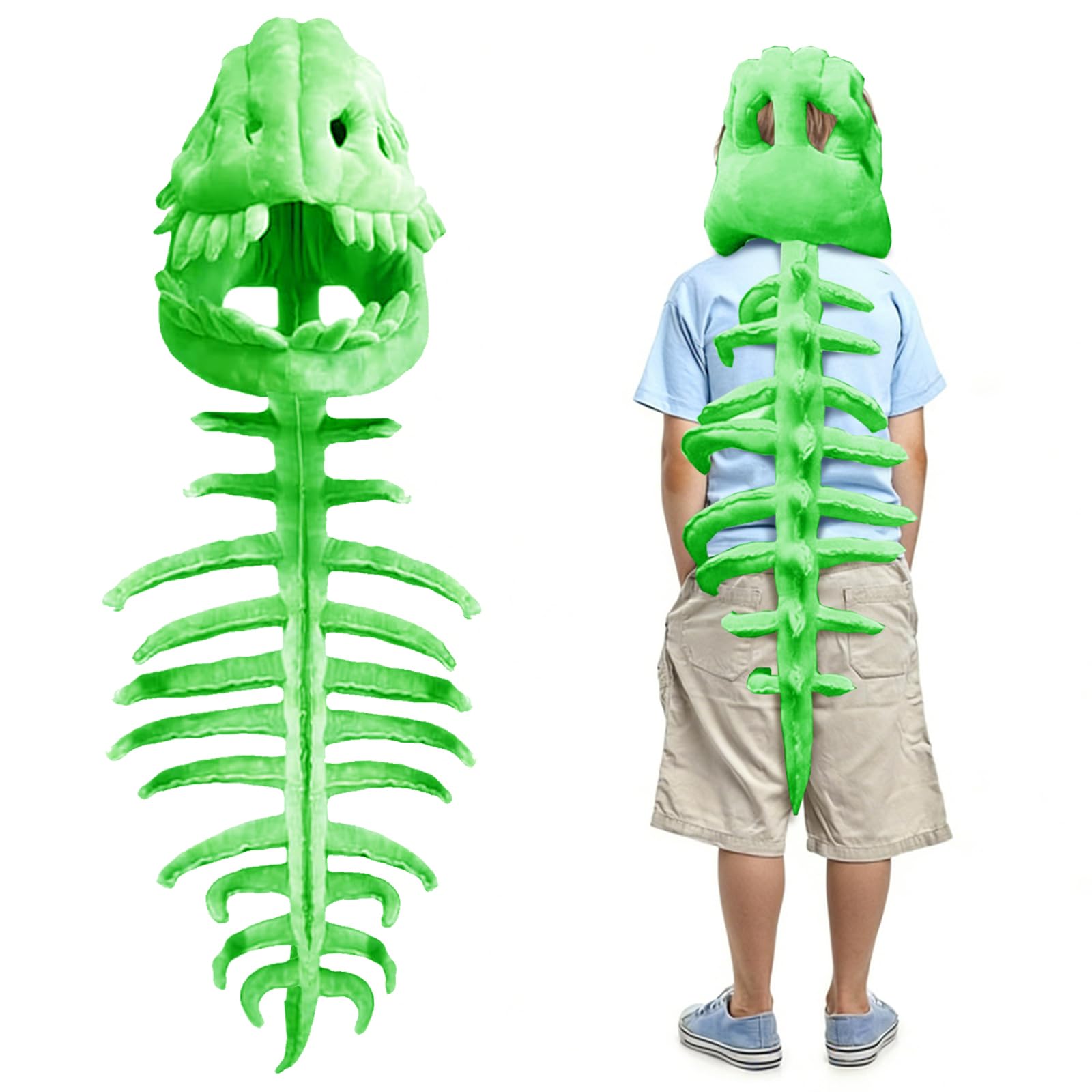 LUKIUP Spinosaurus - Disfraz de dinosaurio de peluche, disfraz de esqueleto de dinosaurio, para adultos, para carnaval, cosplay (75 cm, color verde)