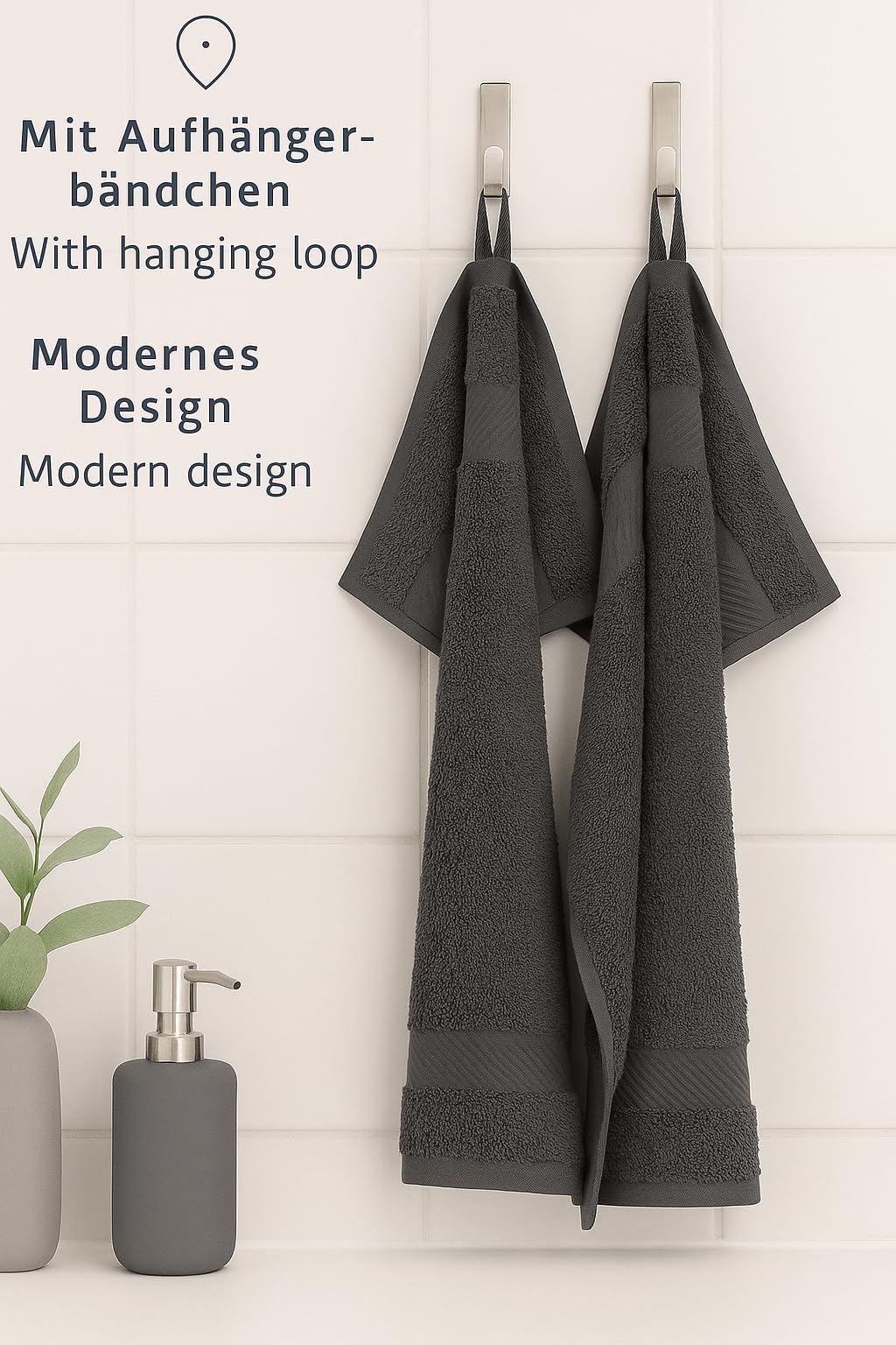 Betz Lot de 6 Serviettes de Toilette Palermo Taille 50x100 cm 100% Coton Couleur Anthracite