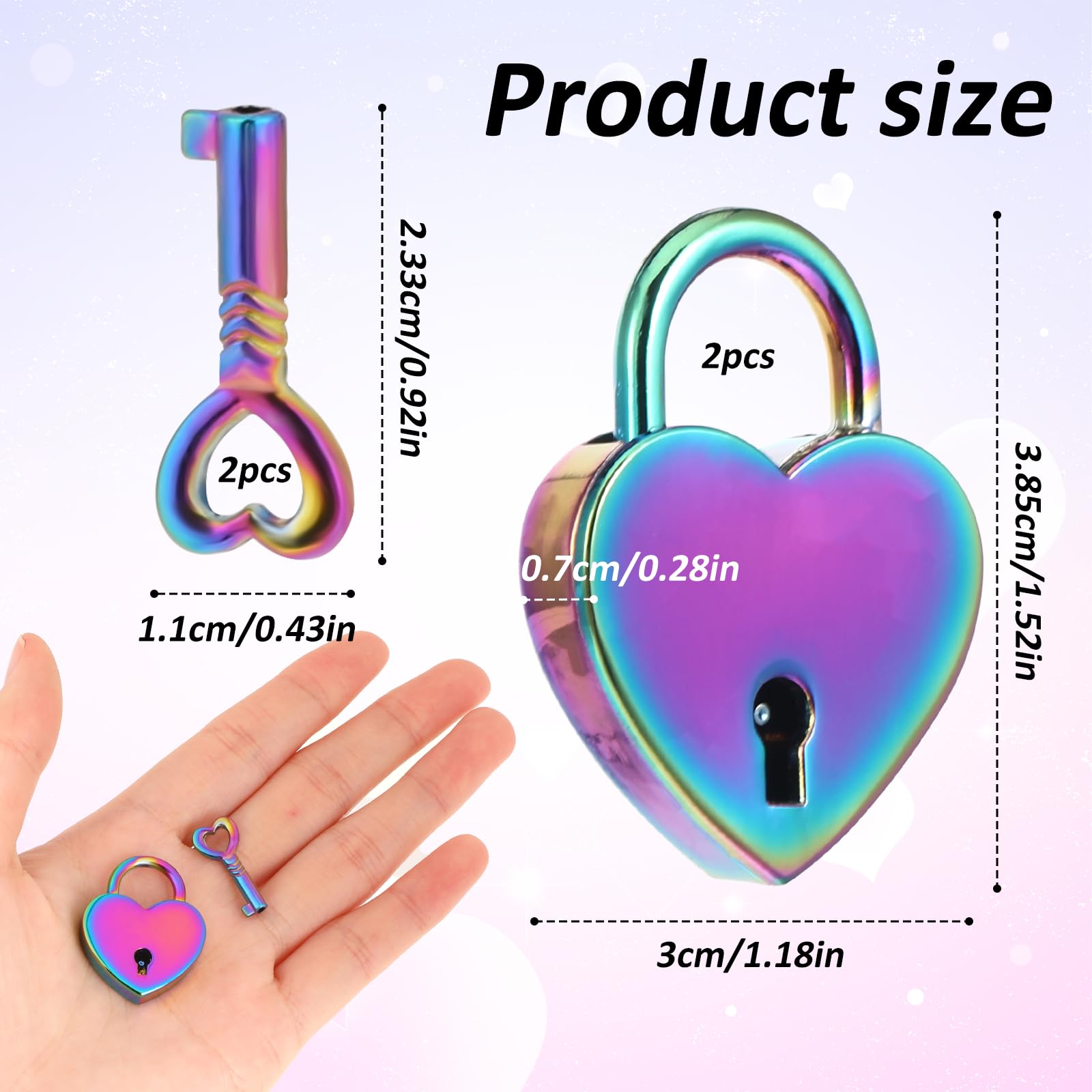 Mini Heart Shaped Padlock With Keys – Colorful Metal Lock, 1.18 X 0.98 X 0.20 Inch, For Notebooks, Diaries, Jewelry Boxes & Storage, 2-Pack