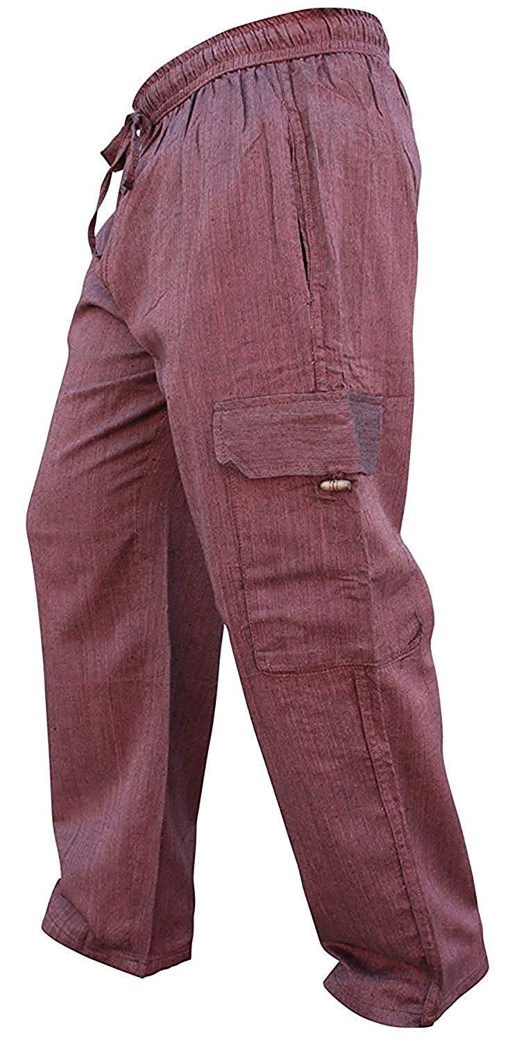 Shopoholic Fashion Men's Brown Elastic Waist Cargo Pants Plain Hippy Combat Trousers (Brown/3Xl)