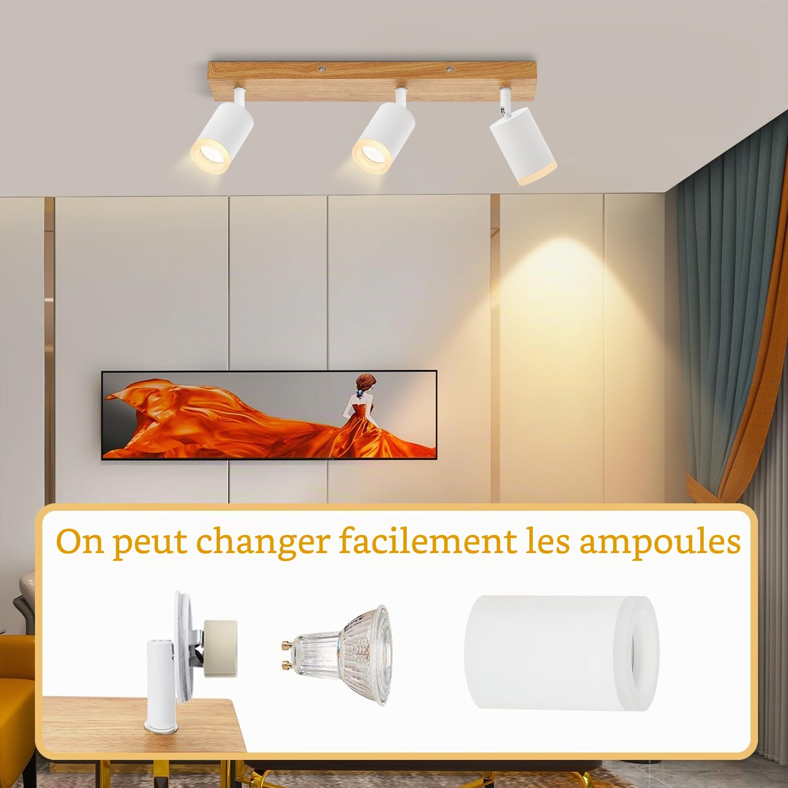 ZMH Lampe plafonnier LED projecteur plafonnier à 3 branches - Lampe