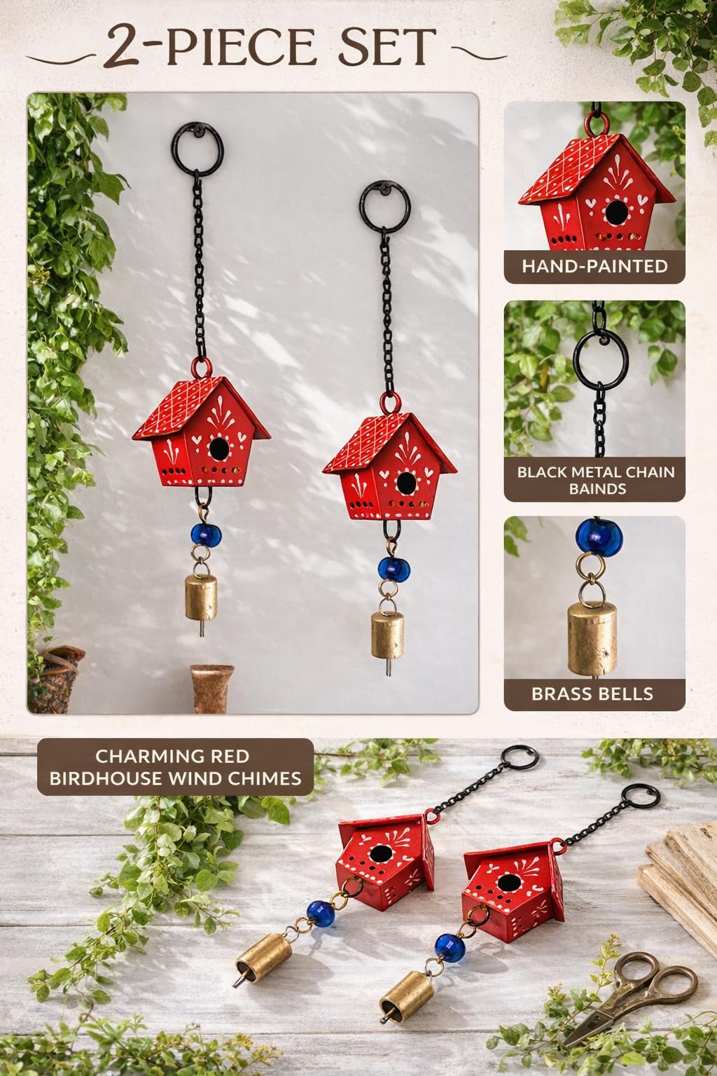 Rustic Hut Wall Hanging - Handpainted Bells -3 Rustic Hut Wall Hanging - Handpainted Bells -3