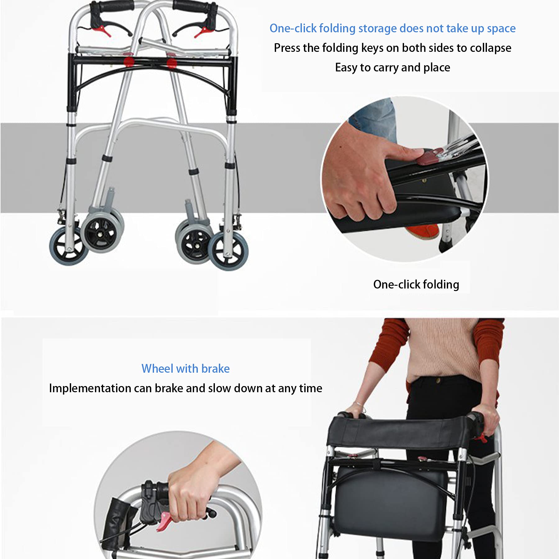 Stand Up Rollator Walker Mobilność na kółkach z wyściełanymi podłokietnikami dla seniorów i dorosłych Mobilność na kółkach z regulacją wysokości dla starszych seniorów