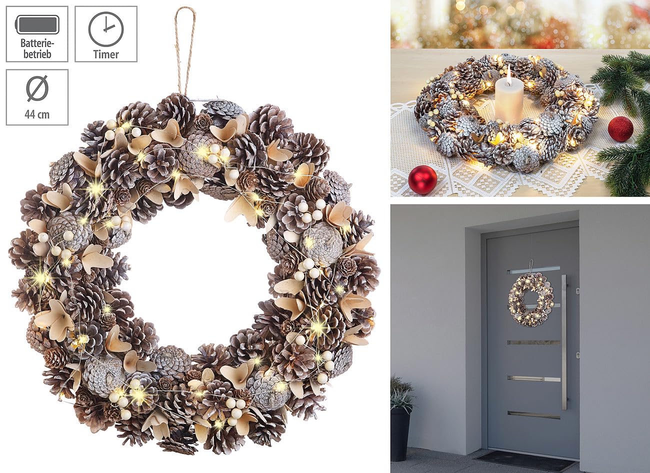 Couronne de Noël lumineuse - Ø 44 cm - Reflets beiges [Infactory]