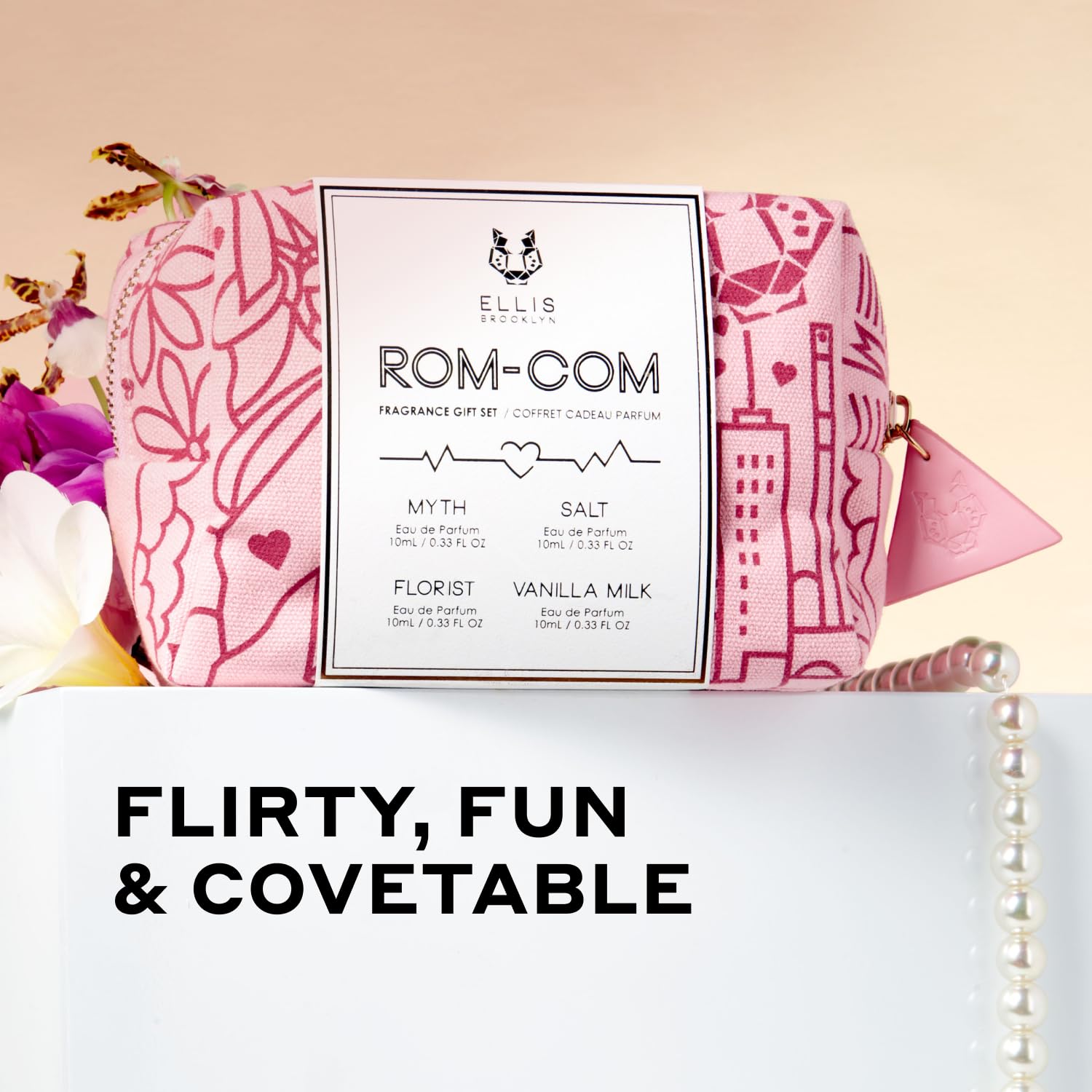 Ellis Brooklyn ROM COM Mini Fragrance Gift Set, Includes 4, 10ml Travel Sprays, MYTH, FLORIST, SALT, VANILLA MILK, Luxury Perfume Gift Set, Vegan & Cruelty-Free