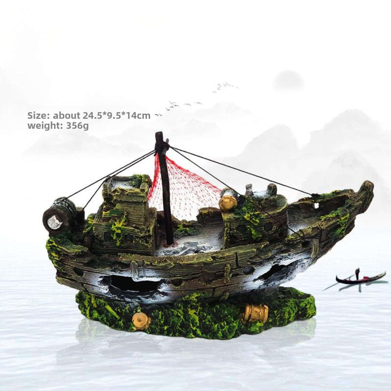 Aquascaping - Simulation de bateau en résine - 24,5 cm - Décoration pour aquarium