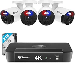 Swann Pro 4K Ultra HD, 8 Channel Security System, 2TB NVR, 4 Bullet PoE IP Cameras Outdoor, Wired Surveillance CCTV, Heat Motion Vehicle Detection, LED Light, 24/7 Recording Security Camera, 889804 asin的图片