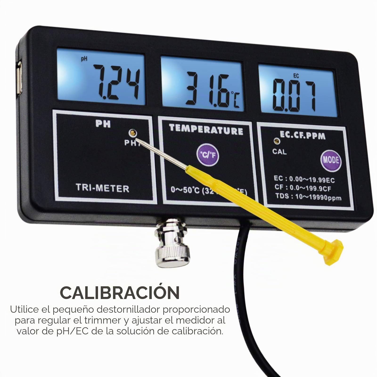 5-en-1 Calidad Del Agua Multi-parámetro PH EC CF TDS (ppm) Medidor De Temperatura Retroiluminación, Probador Continuo Recargable De Montaje En Pared, Tanque De Peces De Piscina Hidropónico