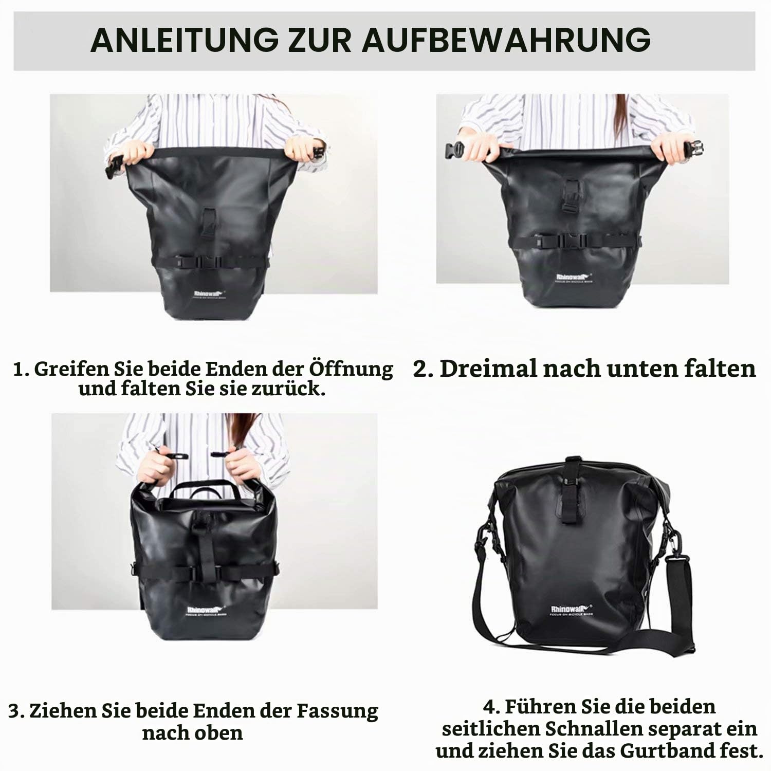 Rhinowalk Fahrradtasche Wasserdicht Gepäckträgertasche Fahrrad Gepäckträger Seitentaschen Rolltop Radtasche Hinterradtasche