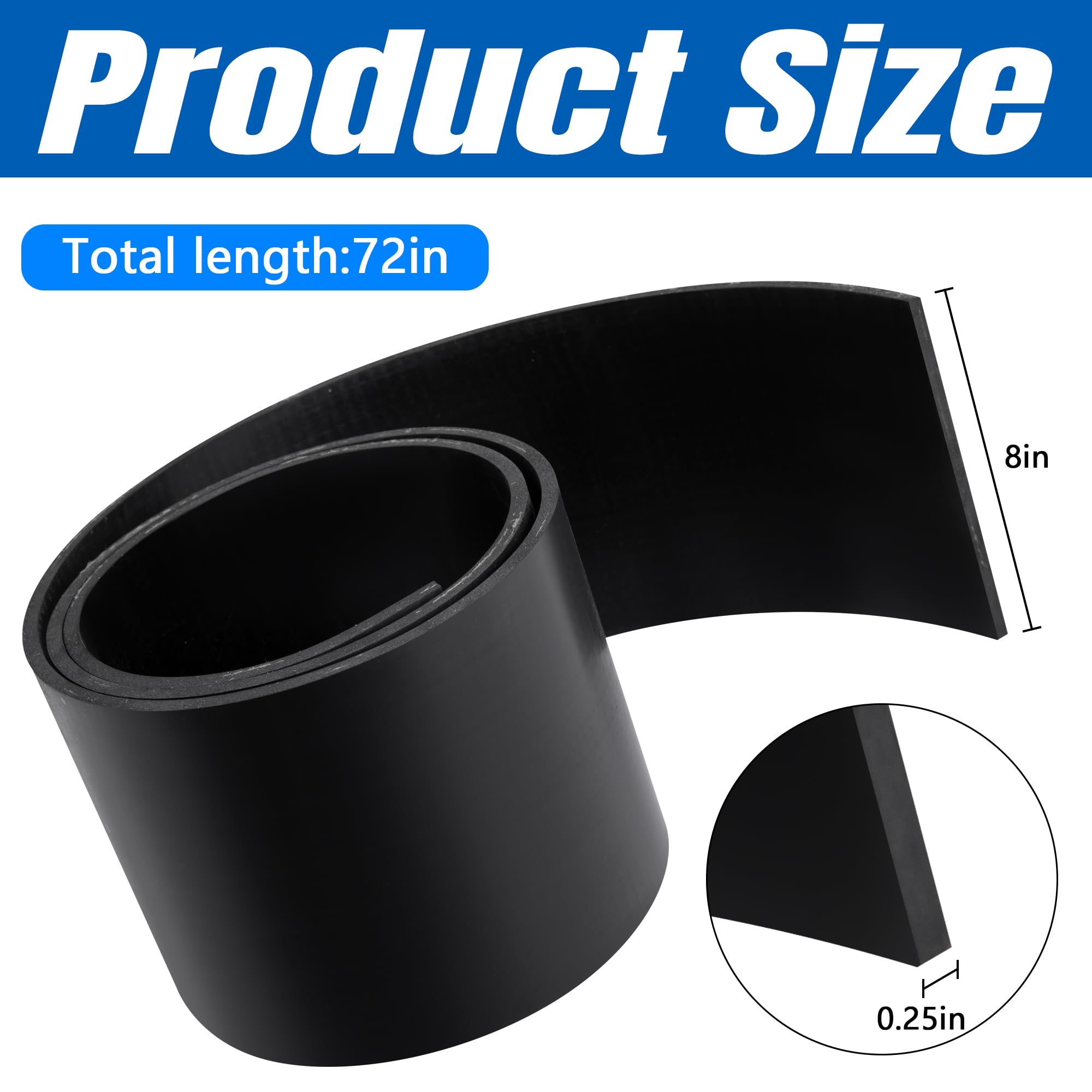 RunNico Solapa Universal para quitanieves, Deflector de Nieve de Goma de 72 x 8 x 1/4 Pulgadas con 11 Juegos de Accesorios de Montaje, Accesorios de Deflector de arado de Goma, Apto para Cuchillas de