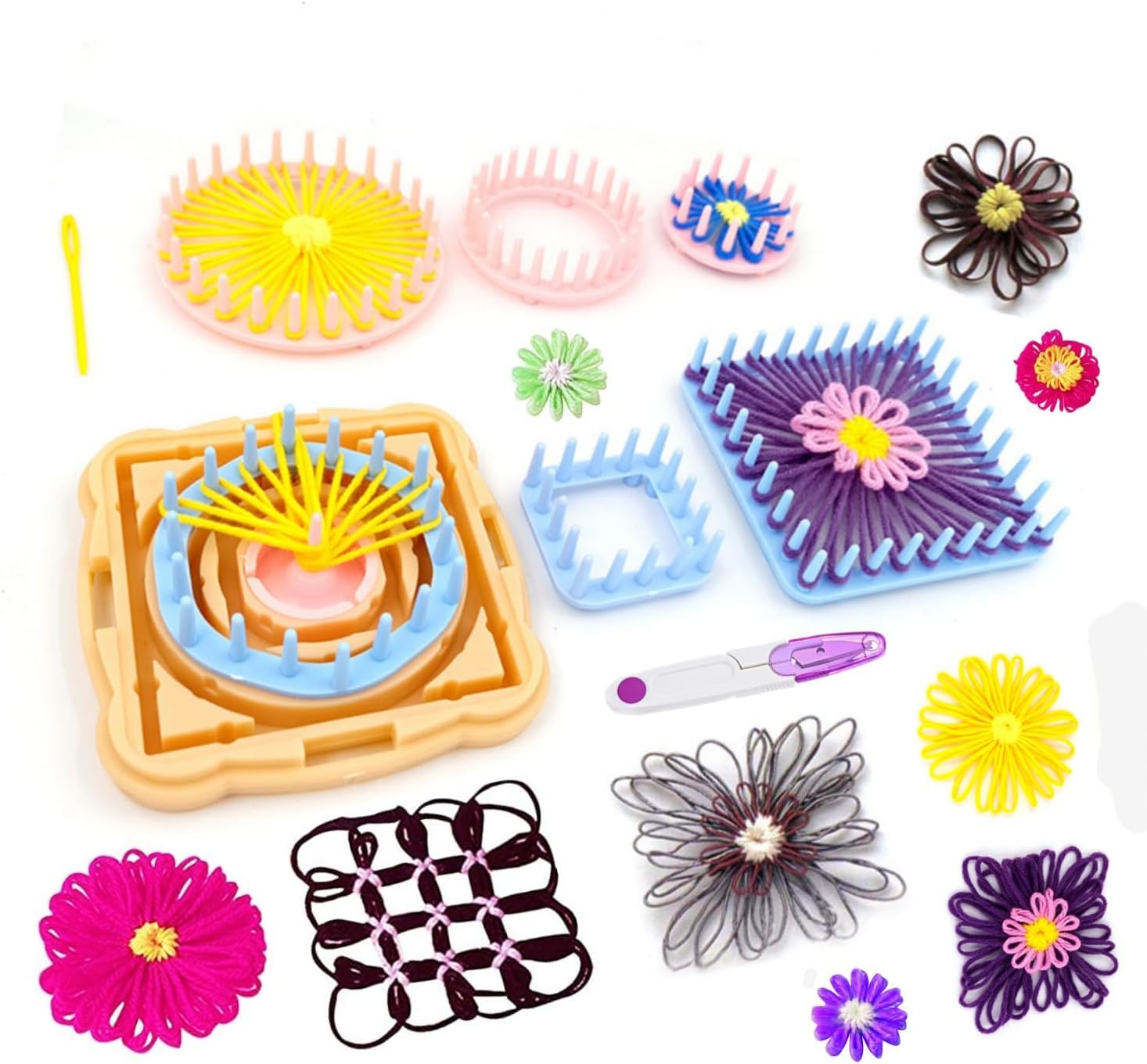 Tusmad Yarn Flower Loom Kit – Flower Corsage Craft Maker & Weaver Tool Set – Knitting Machine for DIY Weaving Projects, Crafts, Brooches, Hair Accessories & Decorations 1
