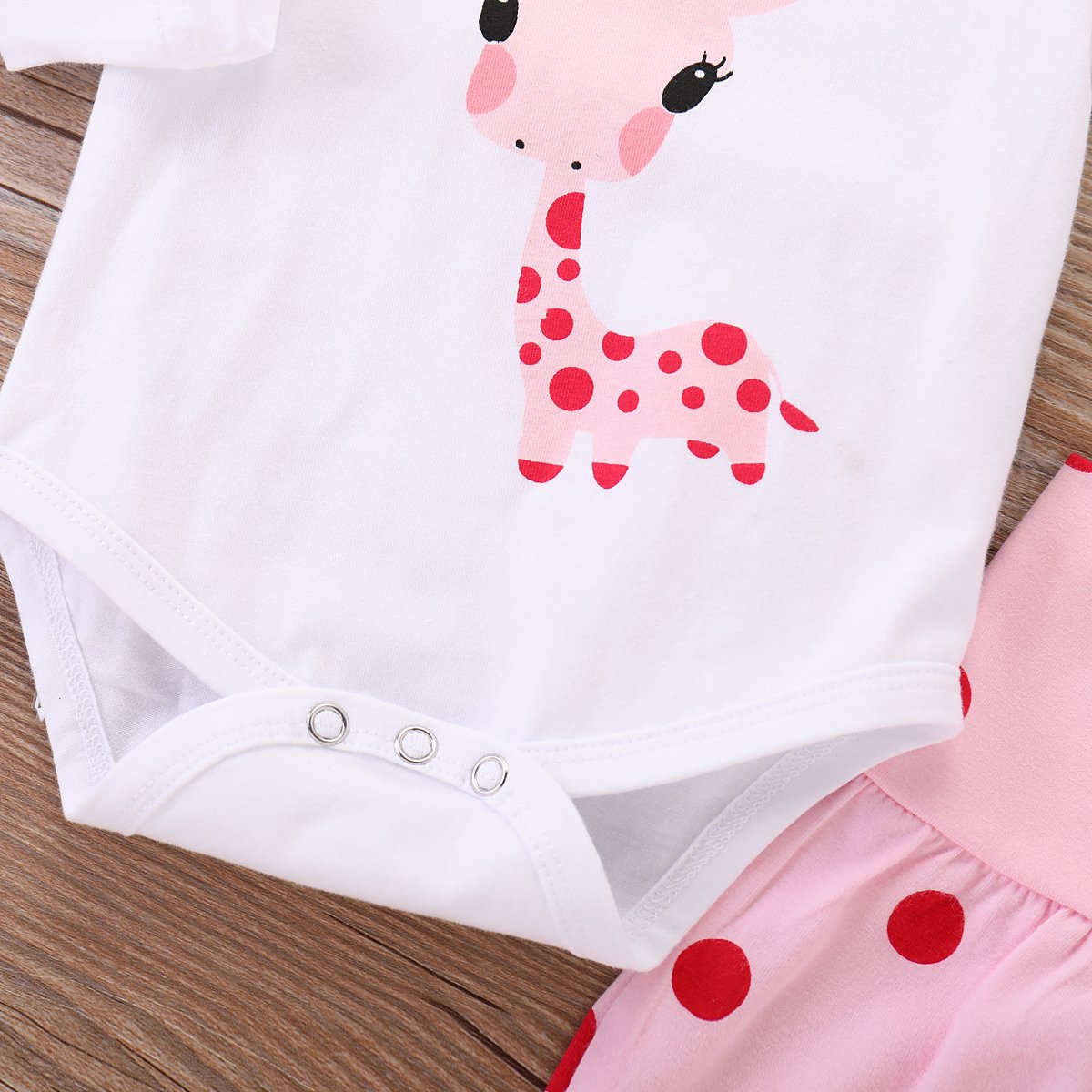 cute newborn baby girl ubrania żyrafa top + pudrowe spodnie w kropki + kapelusz zestaw odzieży dziennej
