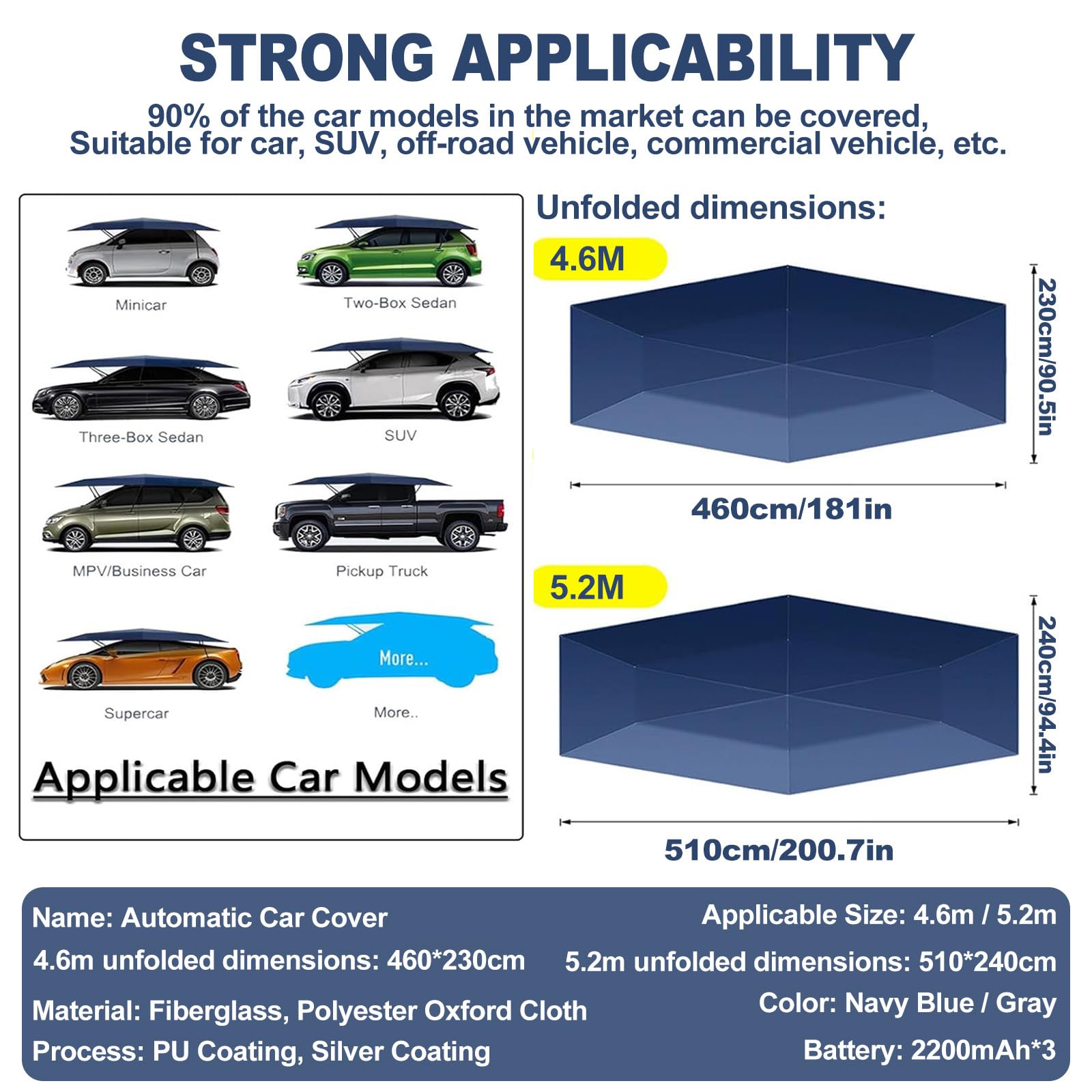 Ombrellone per Auto Automatico, Tenda Pieghevole 2 in 1 Auto-Manuale con Telecomando, tettoia per Auto Adatta alla Maggior Parte dei Modelli, Leggero e Facile da trasportare 5.2M-Grey