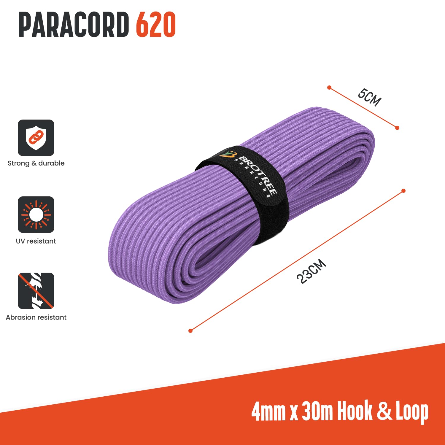 Brotree Paracord 4mm 30M 9-żyłowa 100% Nylonowa Linka Typ III Sznurek do Survivalowy, Zewnątrz, Majsterkowania - Obciążenie Niszczące 280kg (Liliowy)