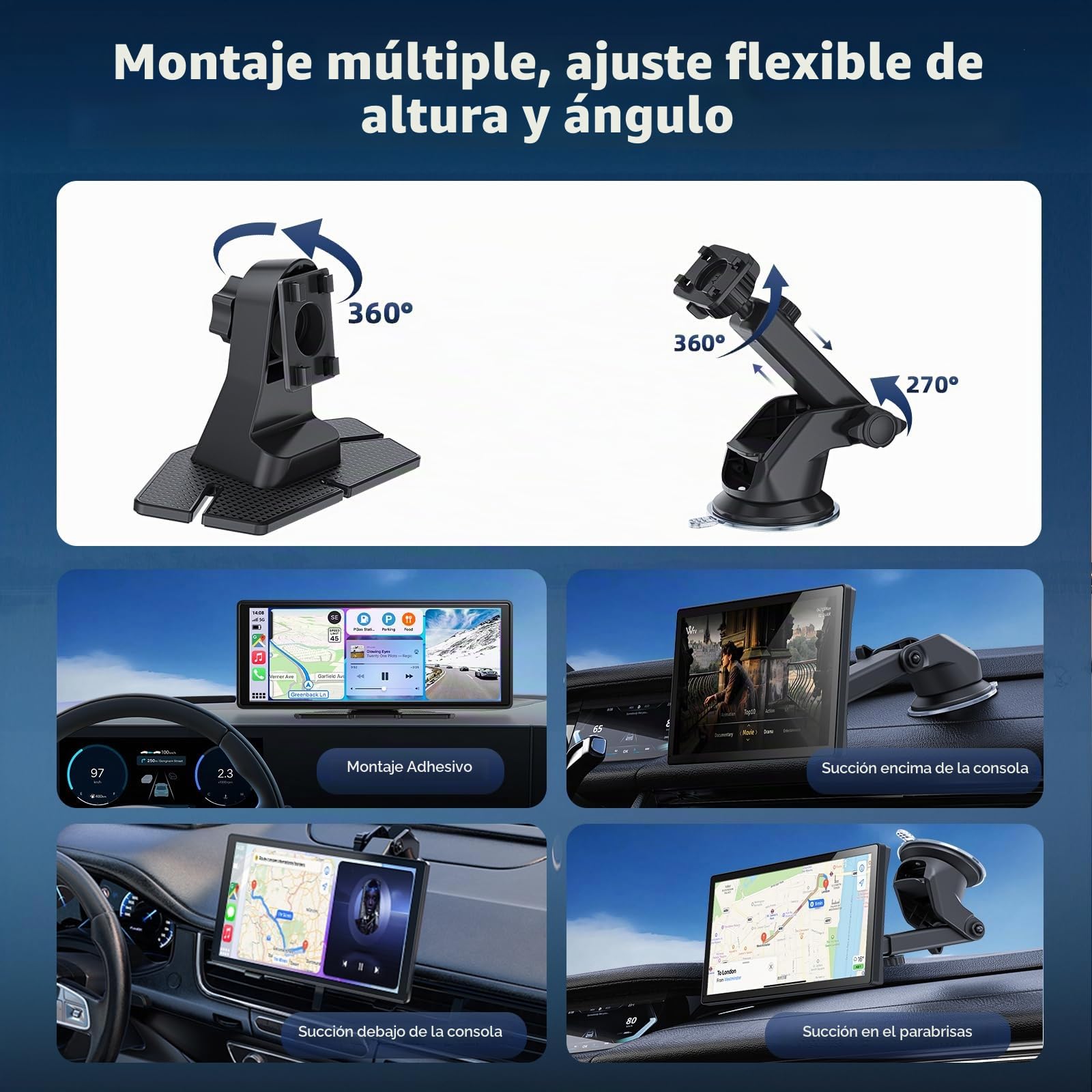 10.26" Pantalla Carplay Coche para Apple CarPlay & Android Auto, Táctil Pantalla con 4K Dash Cam / 1080P Cámara Retrovisora, CarPlay Autoradio Pantalla Táctil Soporta Doble WiFi / Video