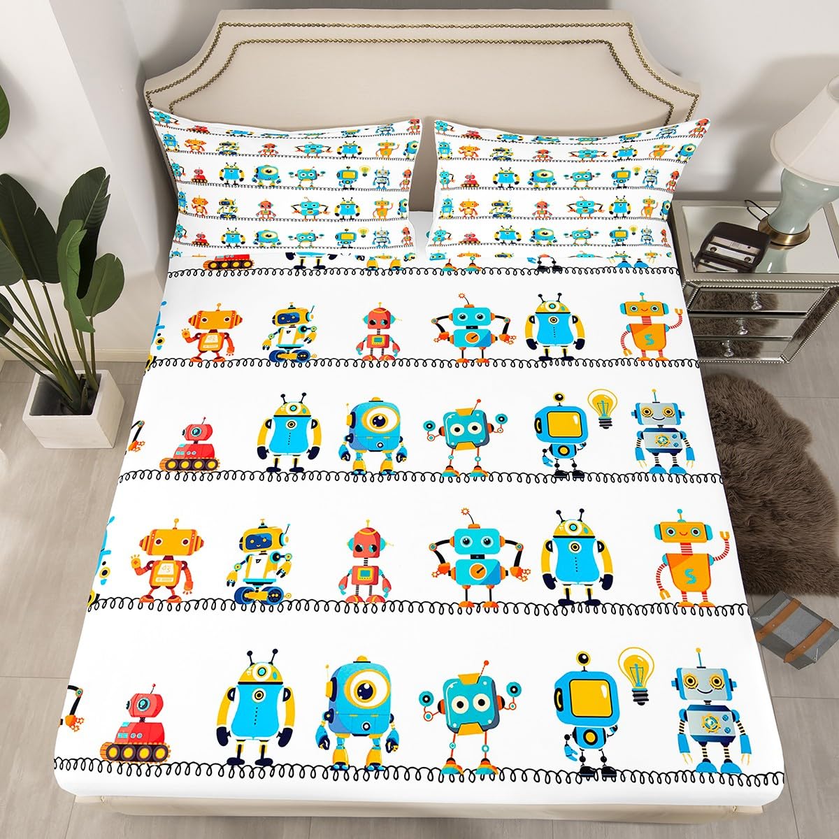 Linge de lit double dessin animé doux pour lit d'adolescent blanc