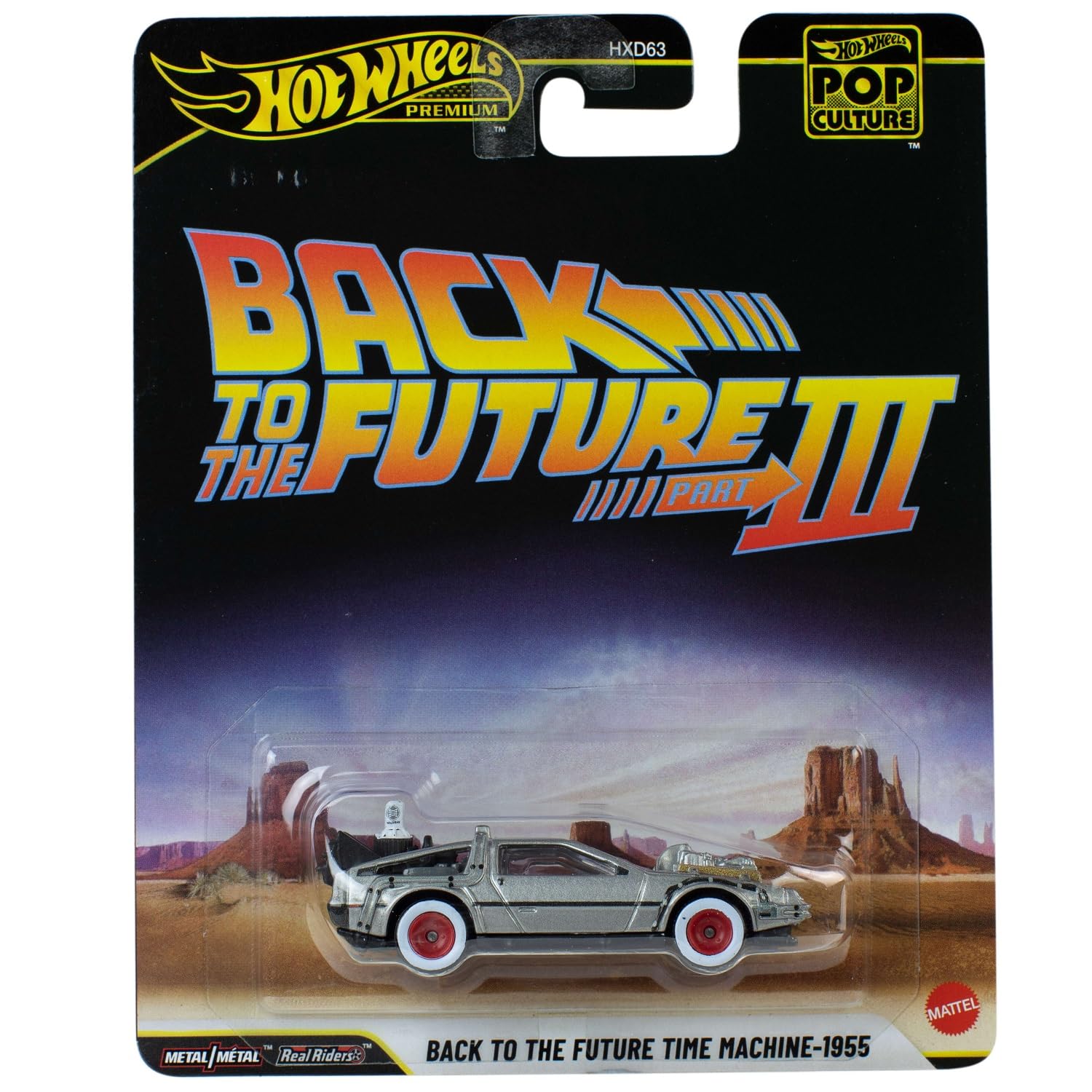 Hot Wheels Premium Pop Culture Back to the Future Part III DeLorean Time Machine 1955, Metal Diecast with Real Riders Whitewall Tyres, 2026 Collection