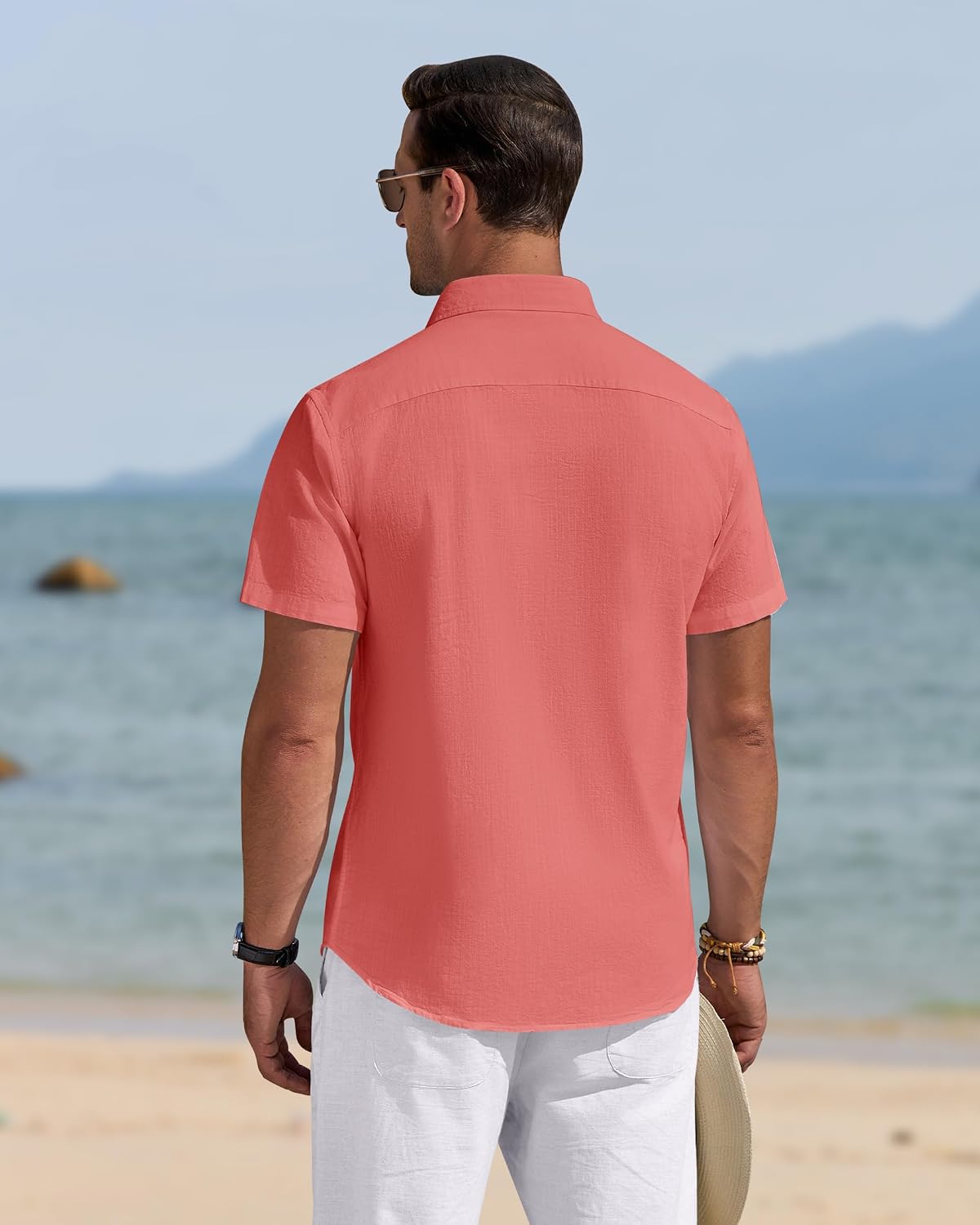 J.VER Men's Linen Short Sleeve Shirts Cotton Casual Lightweight Button Down Shirt Beach Vacation Summer Tops with Pocket thumbnail