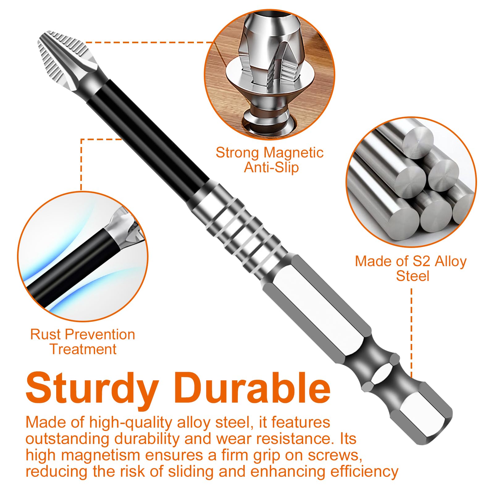 High-Magnetic Screwdriver Drill Bit Set, 6 Pcs Anti-Slip Impact Bits with Magnetiser - Image 3