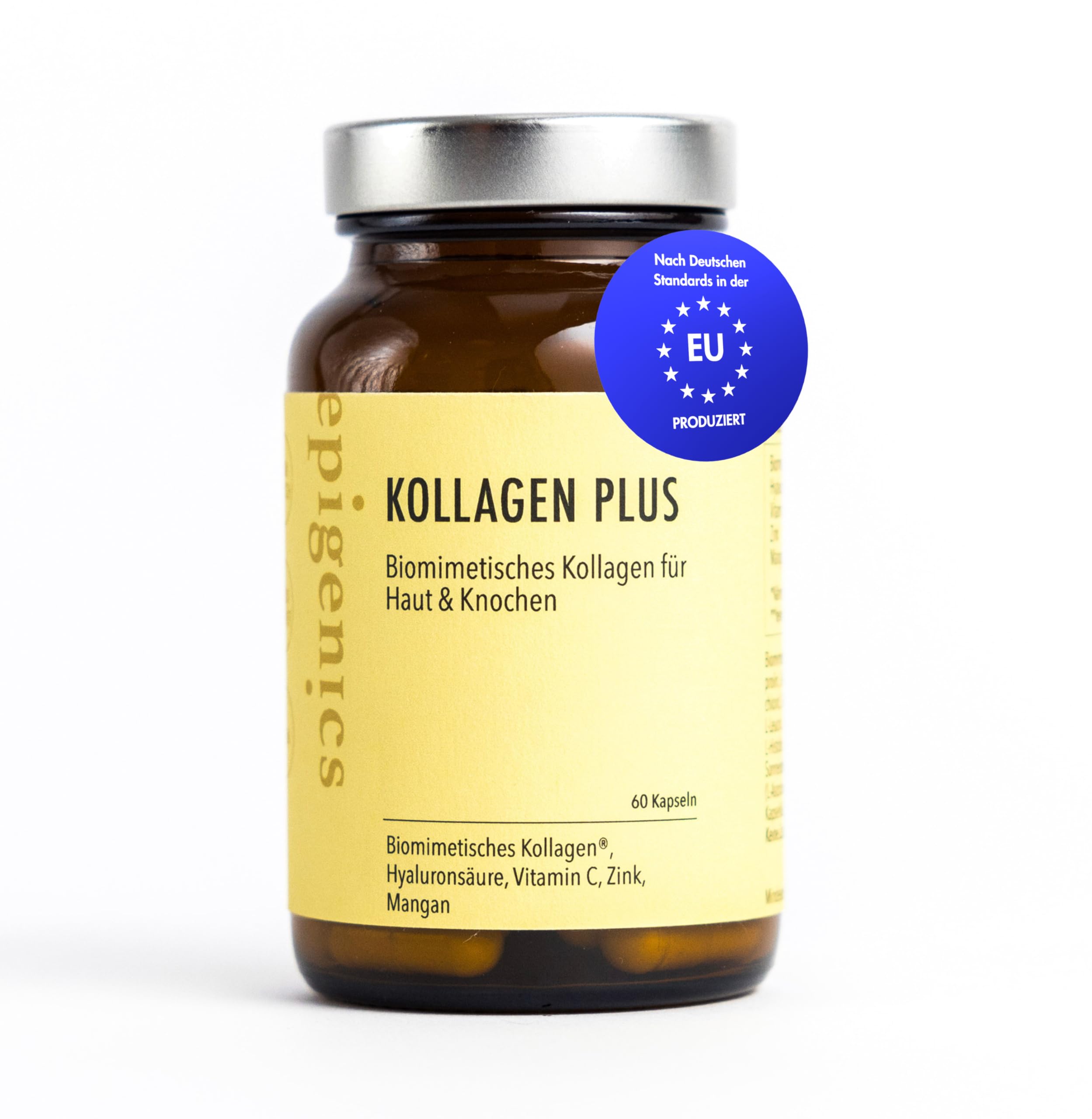 Epigenics Collagène Plus Capsules à l'acide hyaluronique (pour 30 jours) - Collagène végétalien et biomimétique - Comprimés complexes pour la peau, les cheveux, les ongles, les articulations et les os