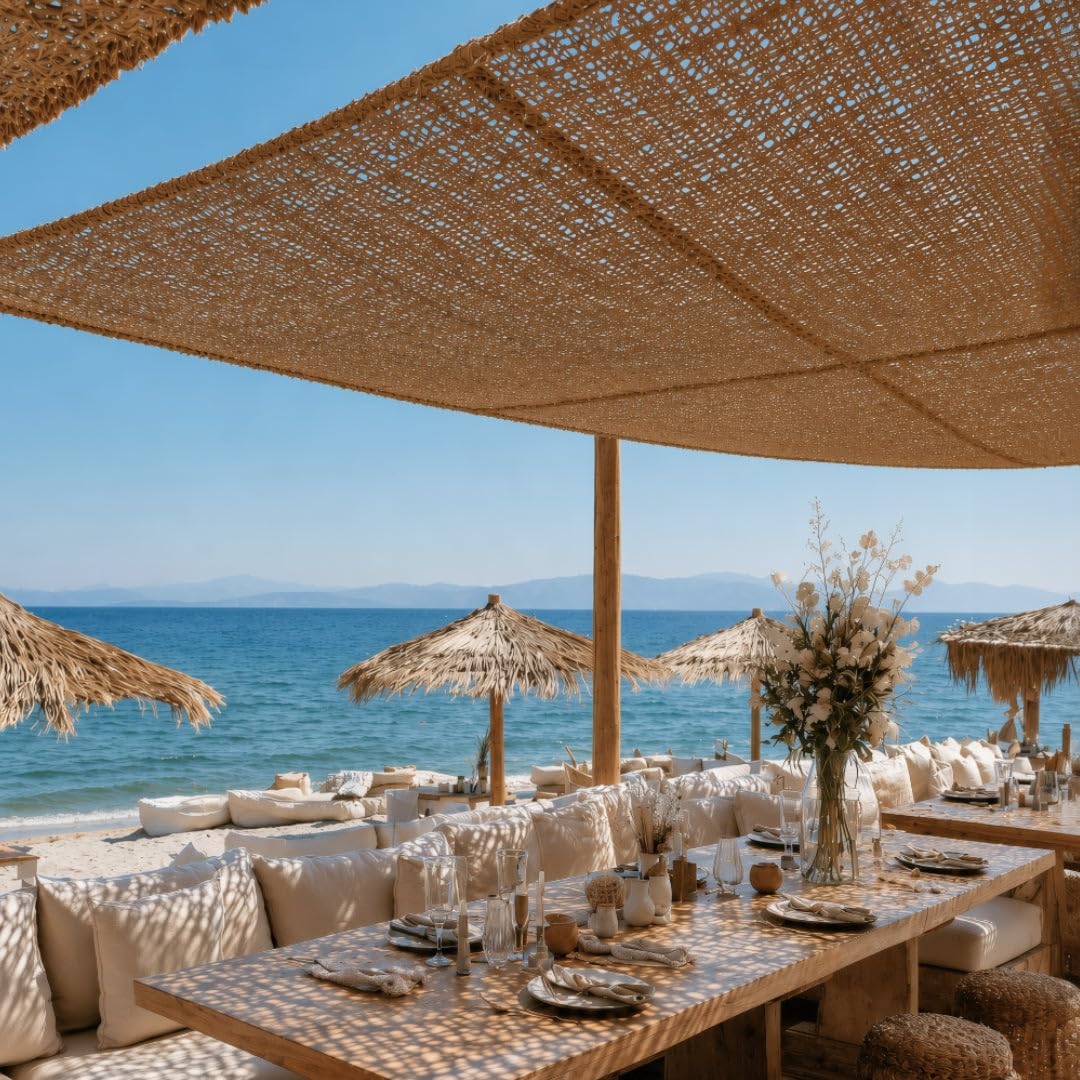 Nortene | Sunnet Kit Coco Vela de Sombra Natural de Fibra de Coco 3x3 M | Toldo Vela Exterior para Jardín, Terraza y Patio | Estilo Rústico y Boho